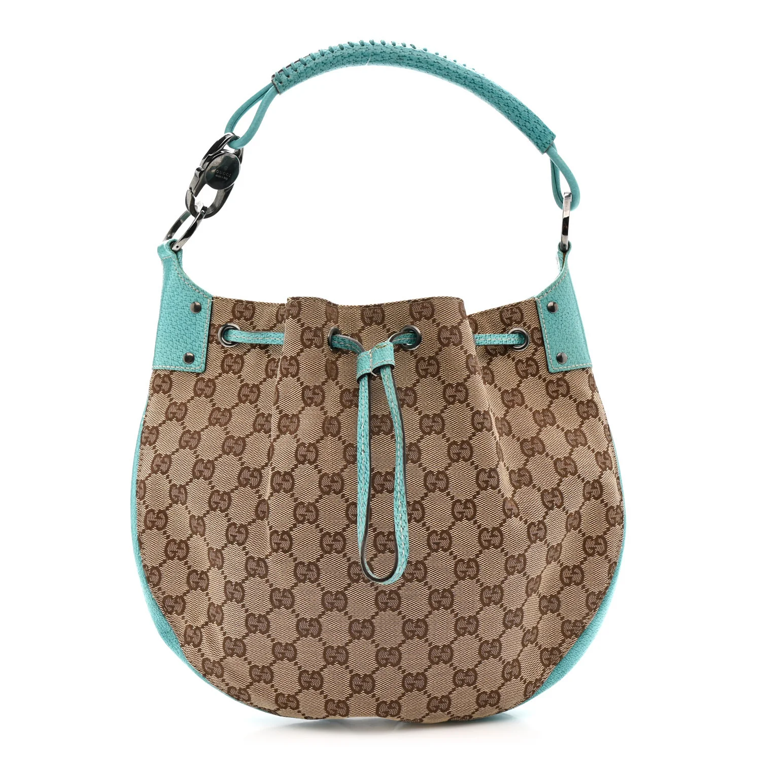 Monogram Drawstring Hobo Turquoise