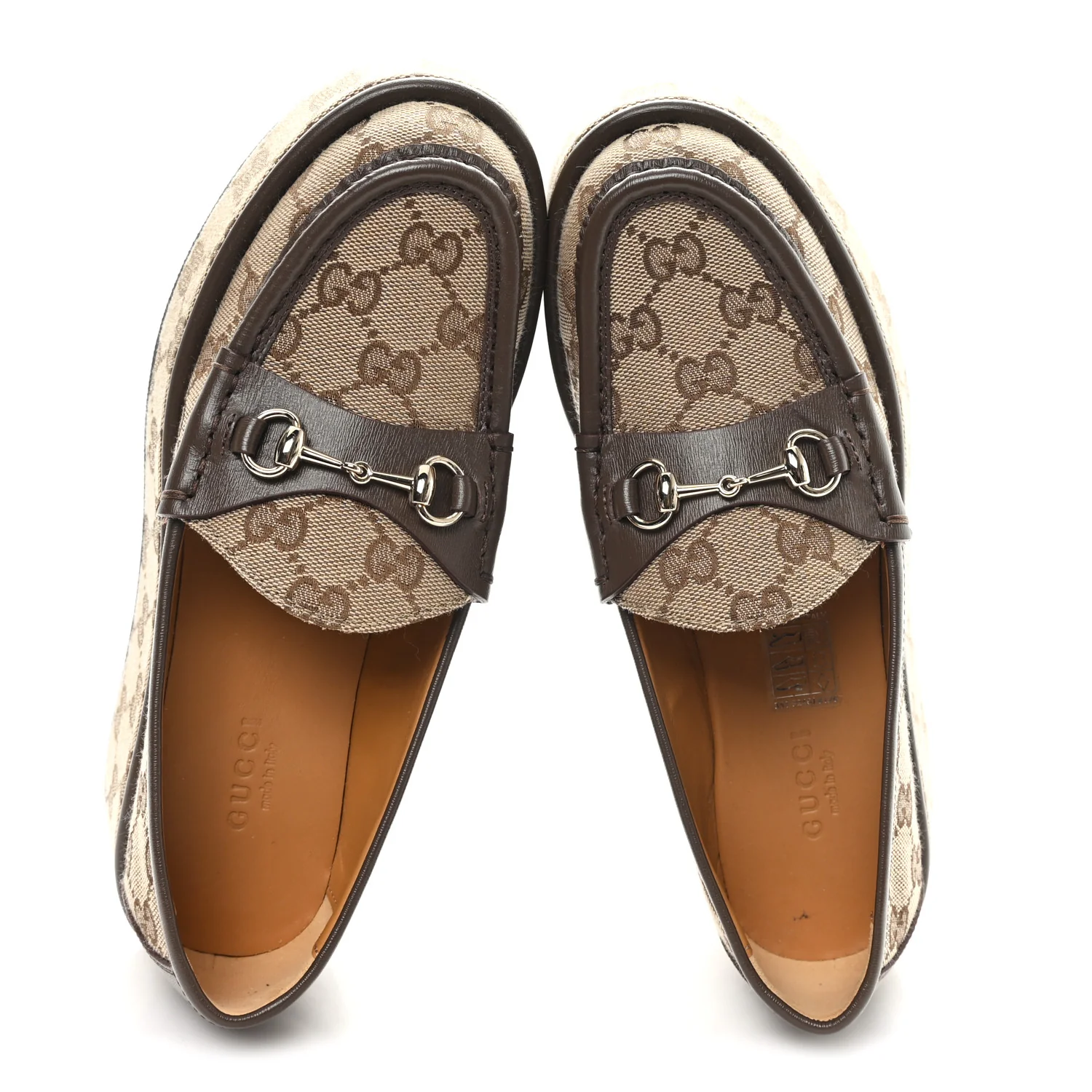 Monogram Horsebit Calfskin Womens Horsebit Wedge Platform Loafers 35.5 Beige Ebony - Image 2