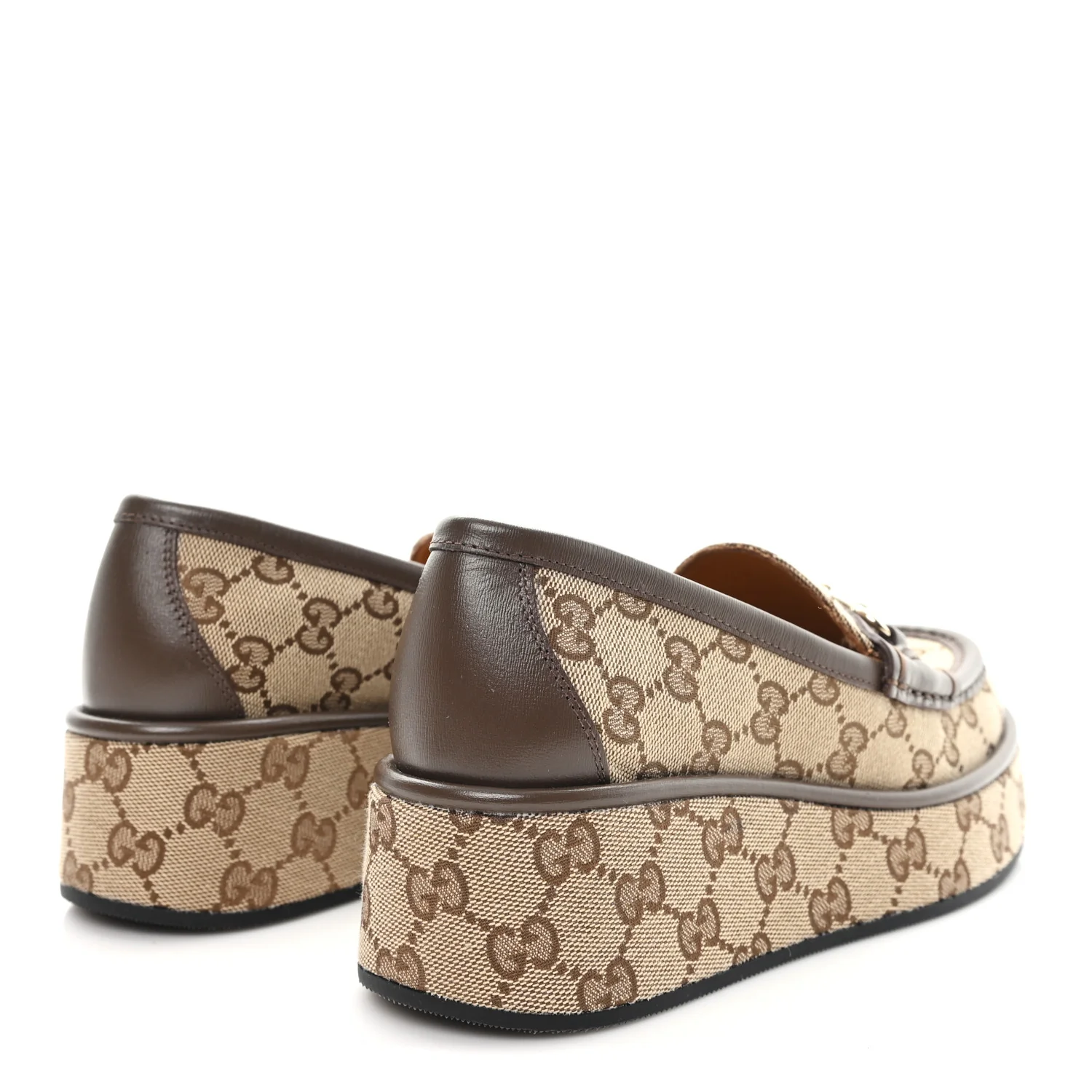 Monogram Horsebit Calfskin Womens Horsebit Wedge Platform Loafers 35.5 Beige Ebony - Image 5