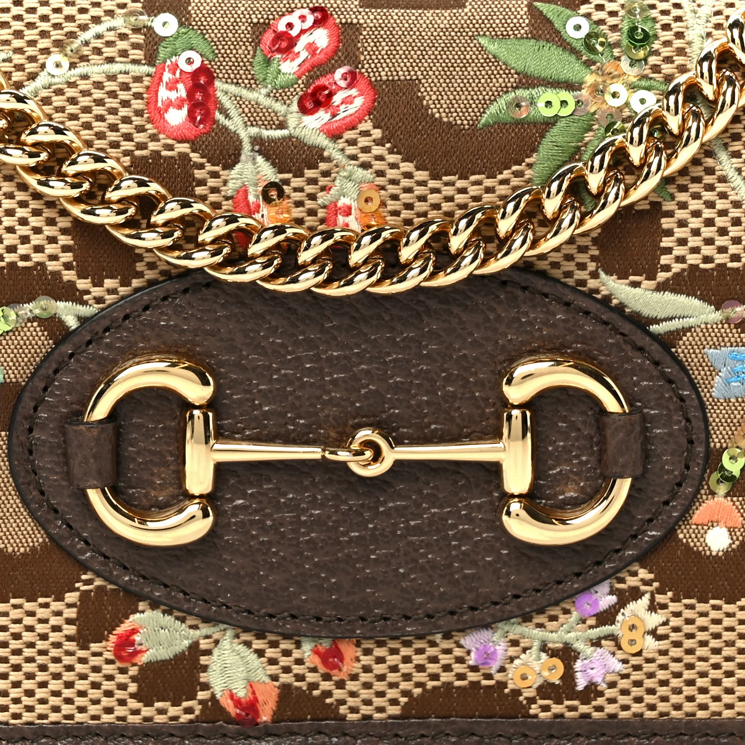 Monogram Jumbo GG Textured Dollar Calfskin Embroidered Horsebit 1955 Wallet On Chain Camel Ebony New Acero Multicolor - Image 8