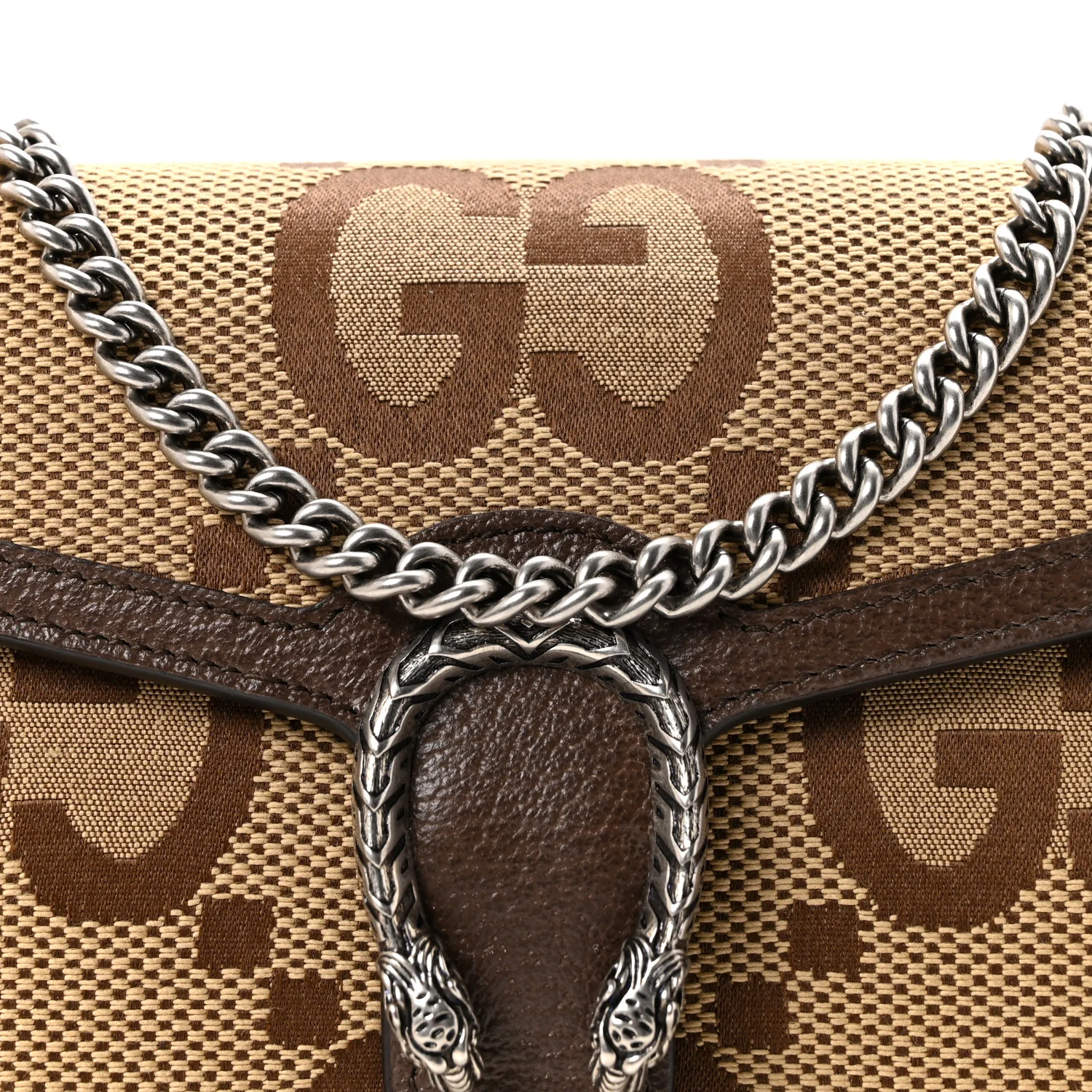 Monogram Jumbo GG Textured Dollar Calfskin Mini Dionysus Chain Wallet Camel Ebony New Acero - Image 8