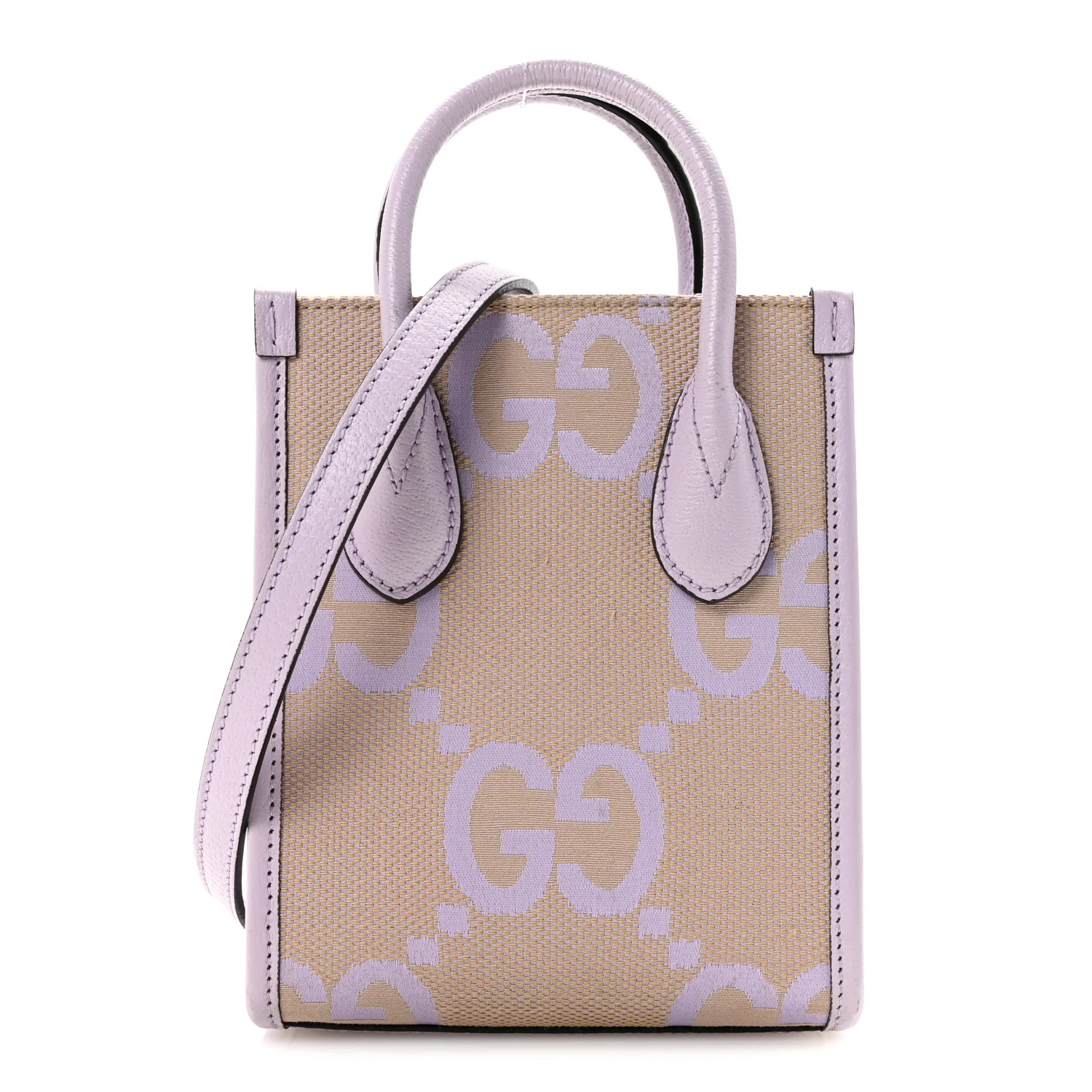 Monogram Jumbo GG Textured Dollar Calfskin Mini Tote Bag Beige Lapis