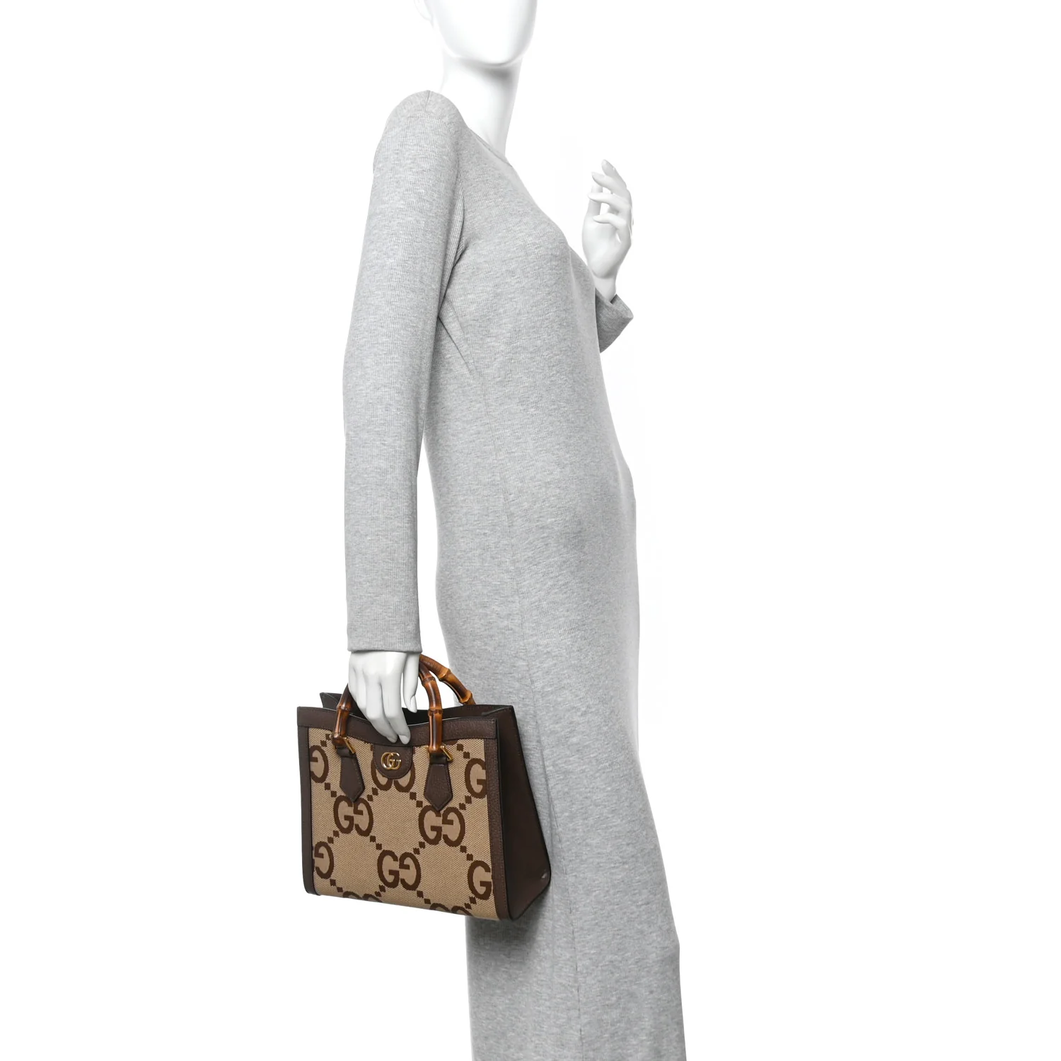 Monogram Jumbo GG Textured Dollar Calfskin Small Diana Tote Bag Camel Ebony New Acero - Image 2