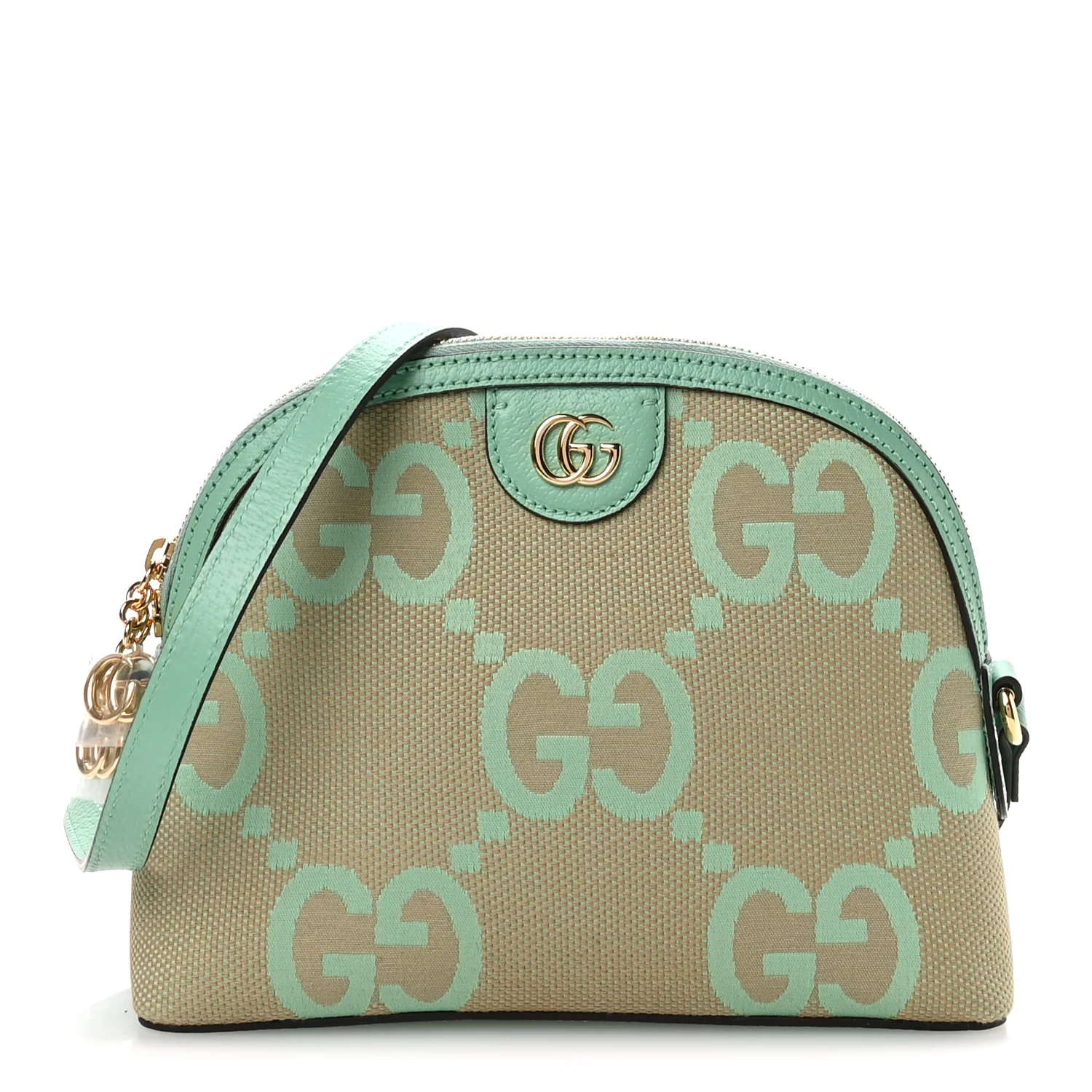Monogram Jumbo GG Textured Dollar Calfskin Small Ophidia Dome Shoulder Bag Beige Pepperlight Mint