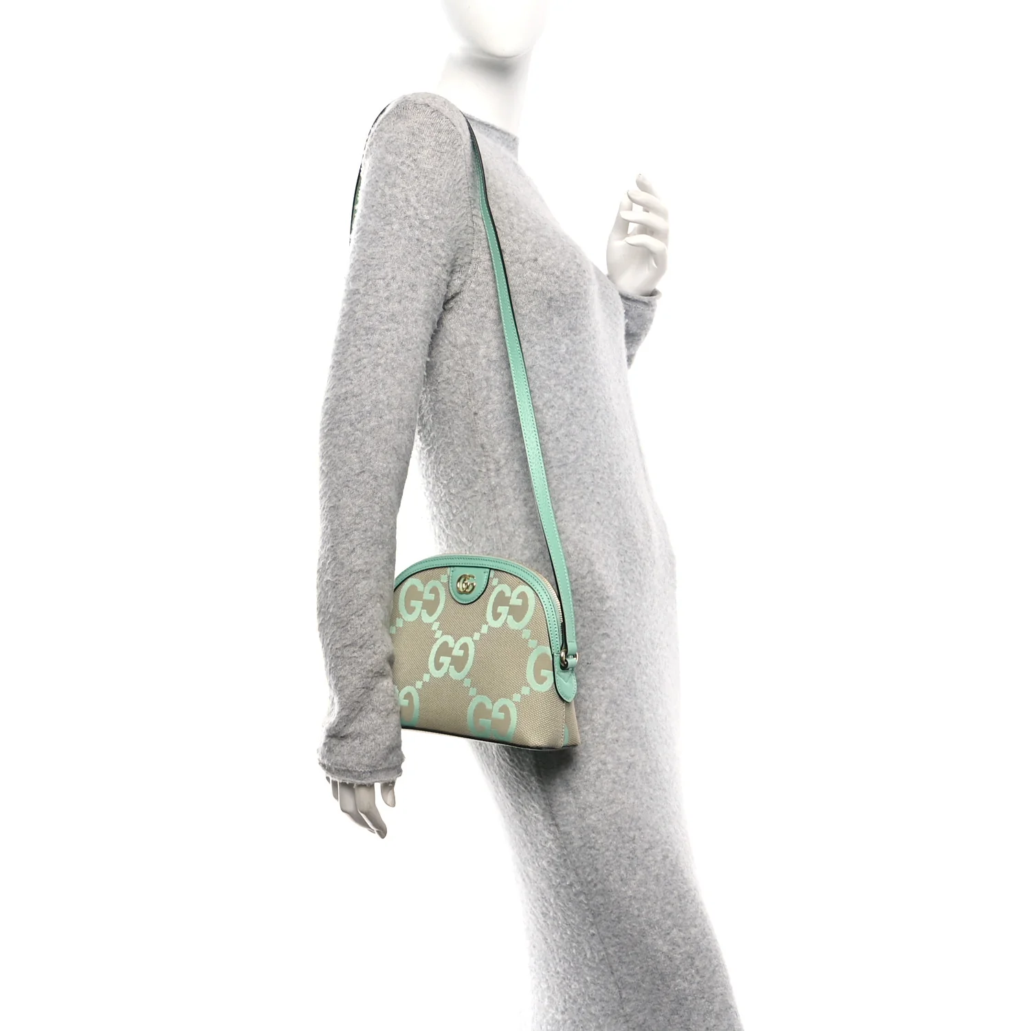 Monogram Jumbo GG Textured Dollar Calfskin Small Ophidia Dome Shoulder Bag Beige Pepperlight Mint - Image 2