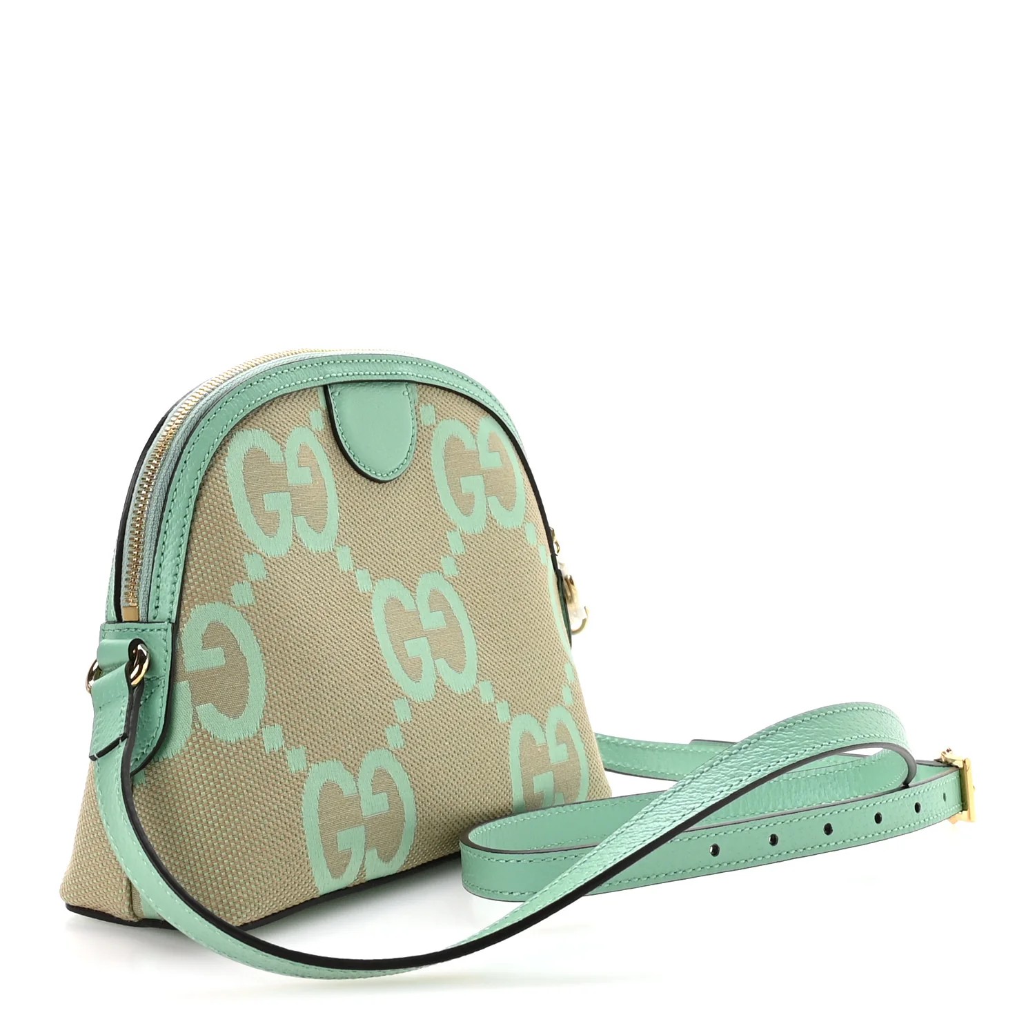 Monogram Jumbo GG Textured Dollar Calfskin Small Ophidia Dome Shoulder Bag Beige Pepperlight Mint - Image 3