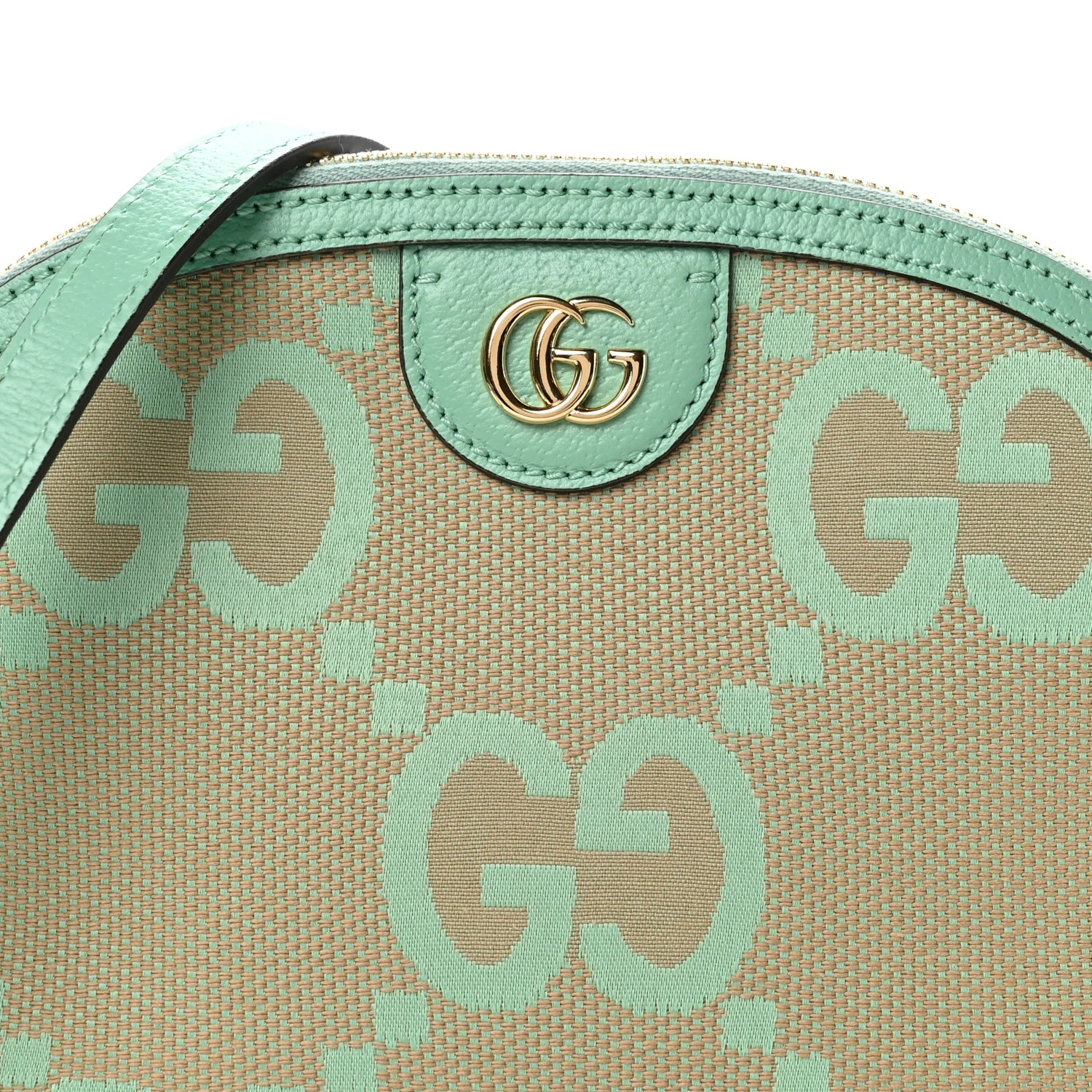 Monogram Jumbo GG Textured Dollar Calfskin Small Ophidia Dome Shoulder Bag Beige Pepperlight Mint - Image 8