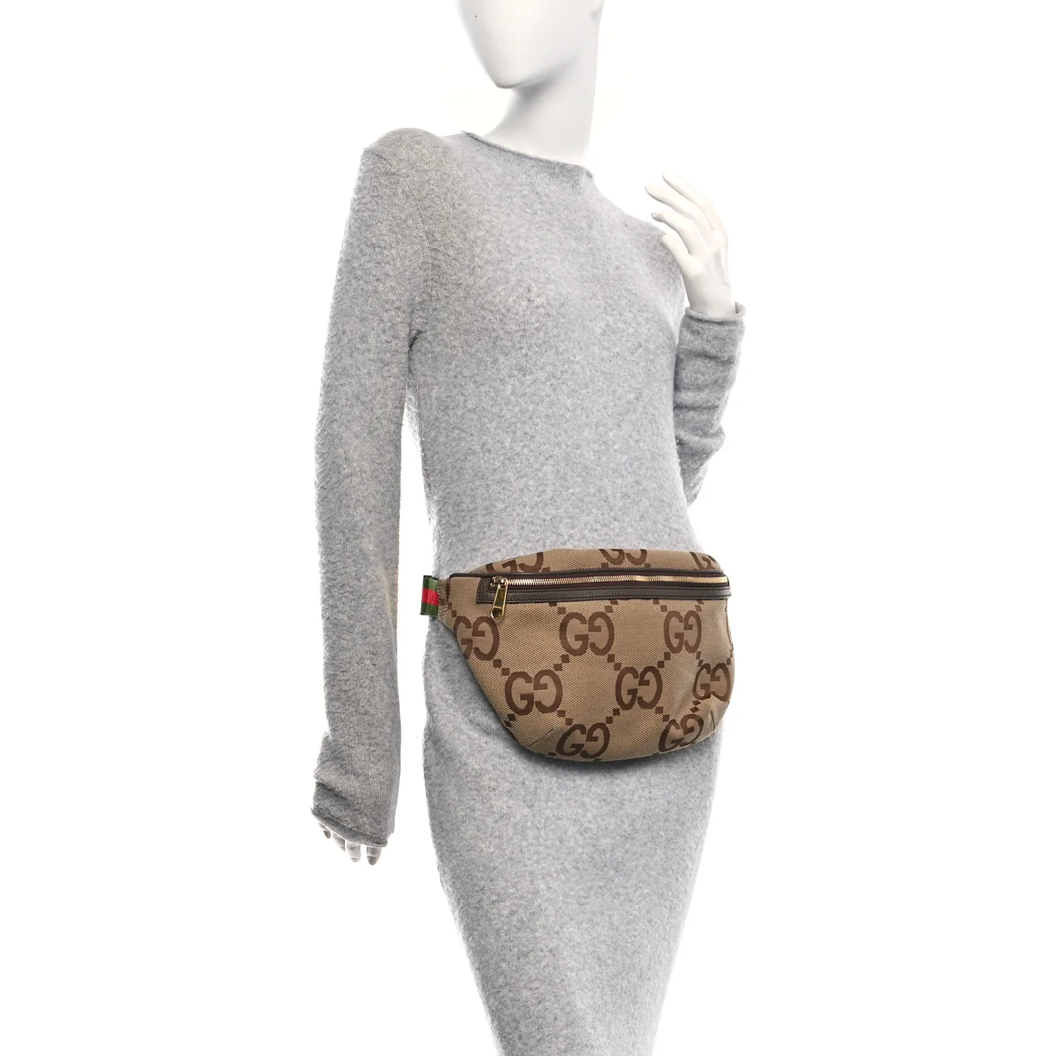Monogram Jumbo GG Textured Dollar Calfskin Web Belt Bag Camel Ebony New Acero - Image 2