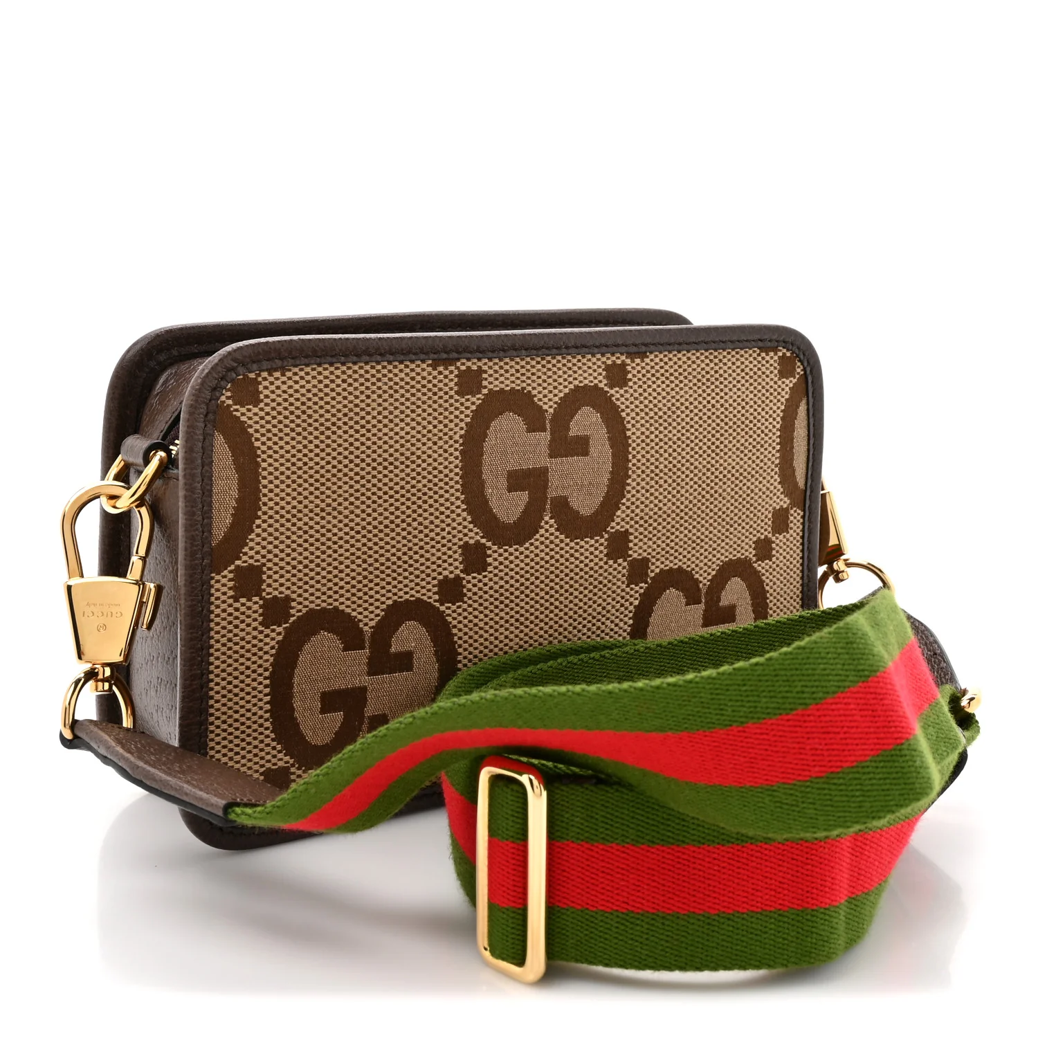 Monogram Jumbo GG Textured Dollar Calfskin Web Mini Crossbody Bag Camel Ebony New Acero - Image 3
