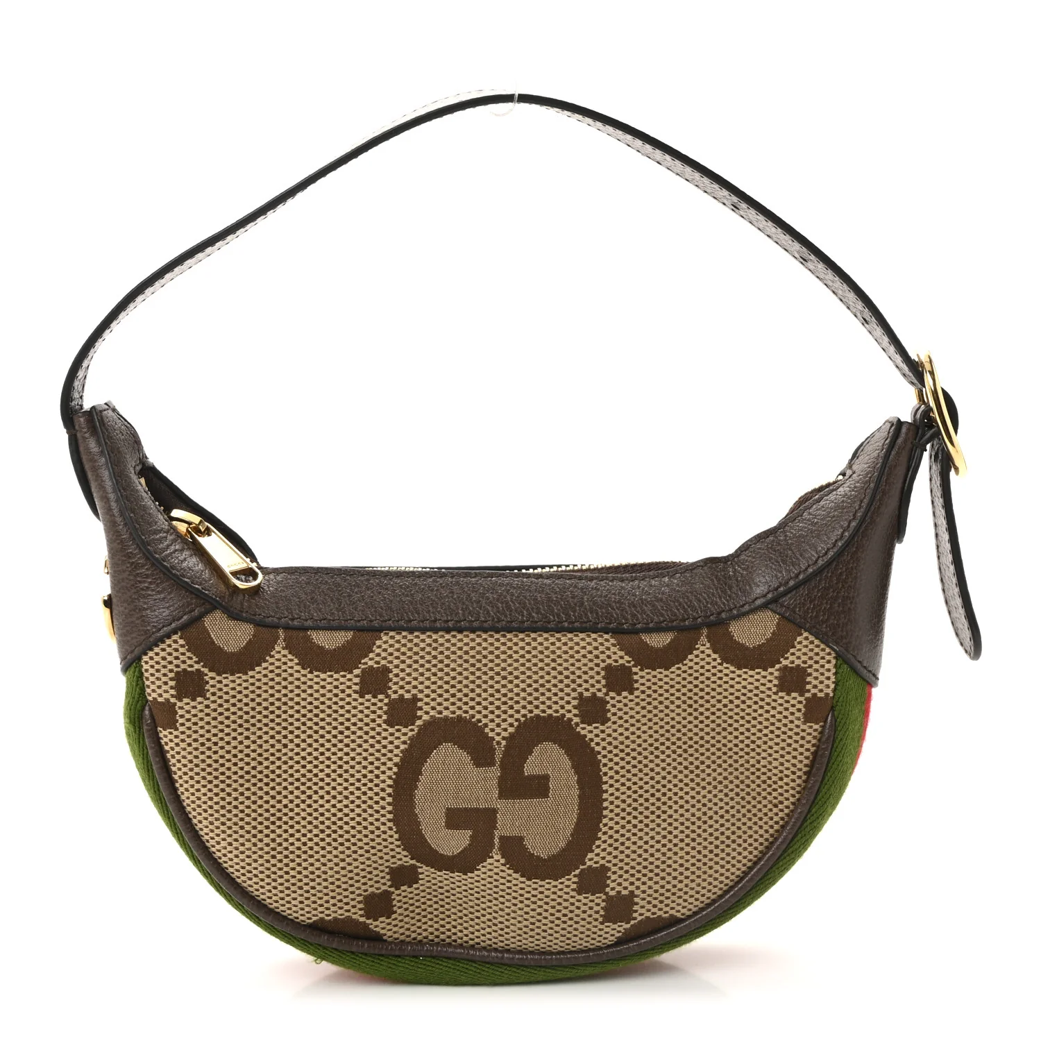Monogram Jumbo GG Textured Dollar Calfskin Web Mini Ophidia Half Moon Hobo Camel Ebony New Acero
