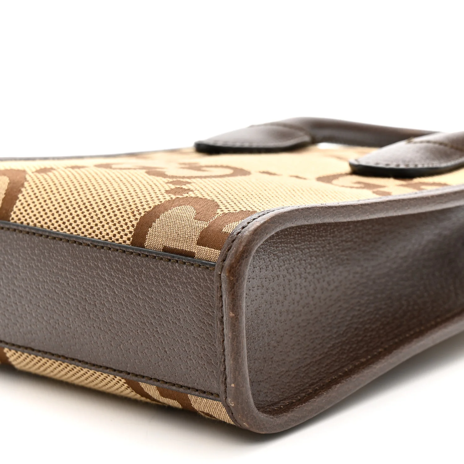 Monogram Jumbo GG Textured Dollar Calfskin Web Mini Vertical Tote Camel Ebony New Acero - Image 10