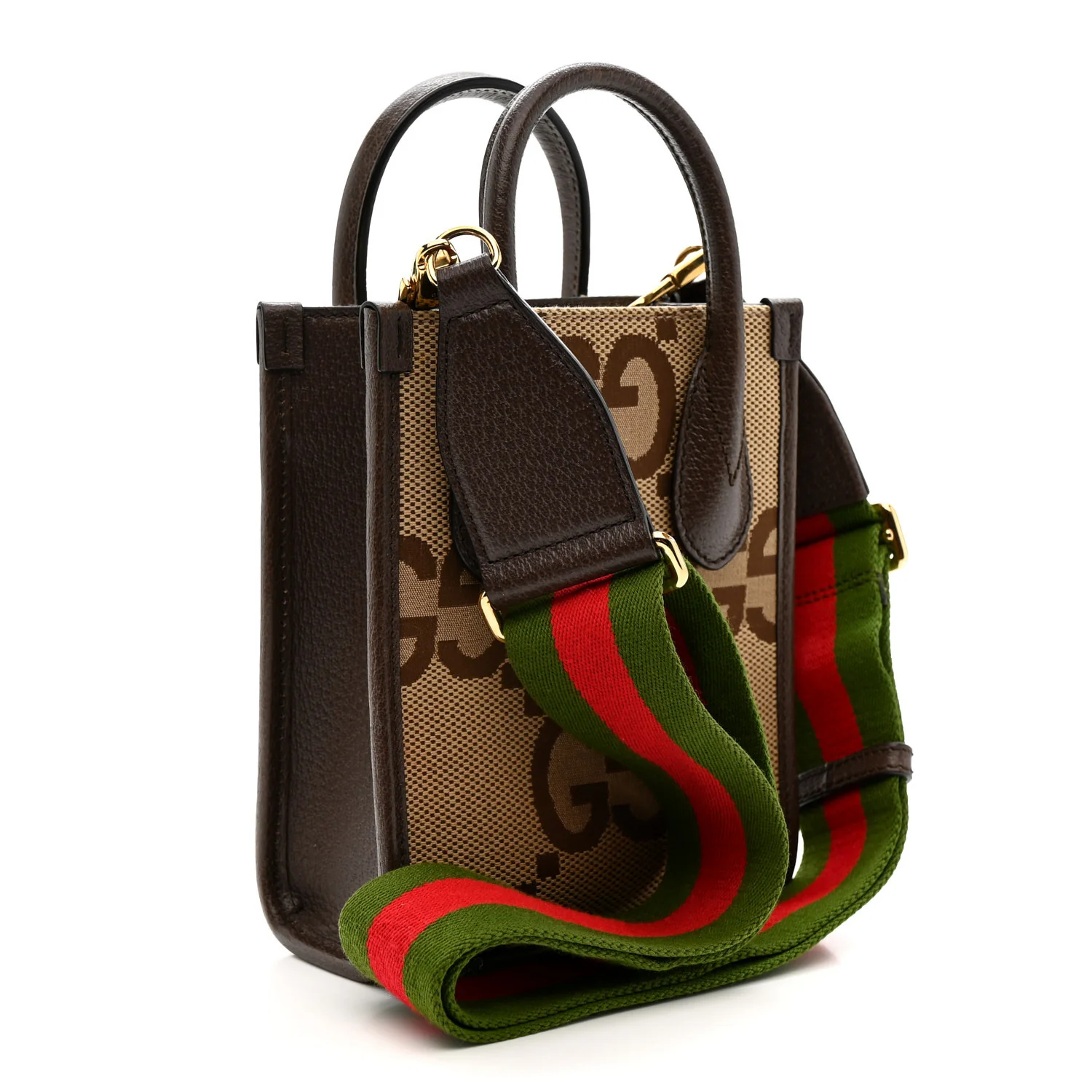 Monogram Jumbo GG Textured Dollar Calfskin Web Mini Vertical Tote Camel Ebony New Acero - Image 3