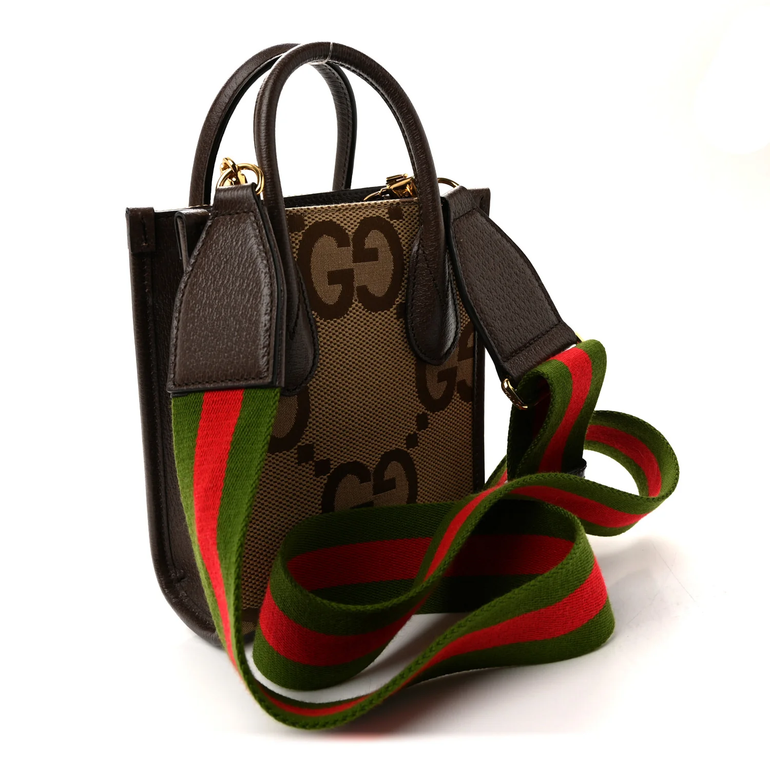 Monogram Jumbo GG Textured Dollar Calfskin Web Mini Vertical Tote Camel Ebony New Acero - Image 3