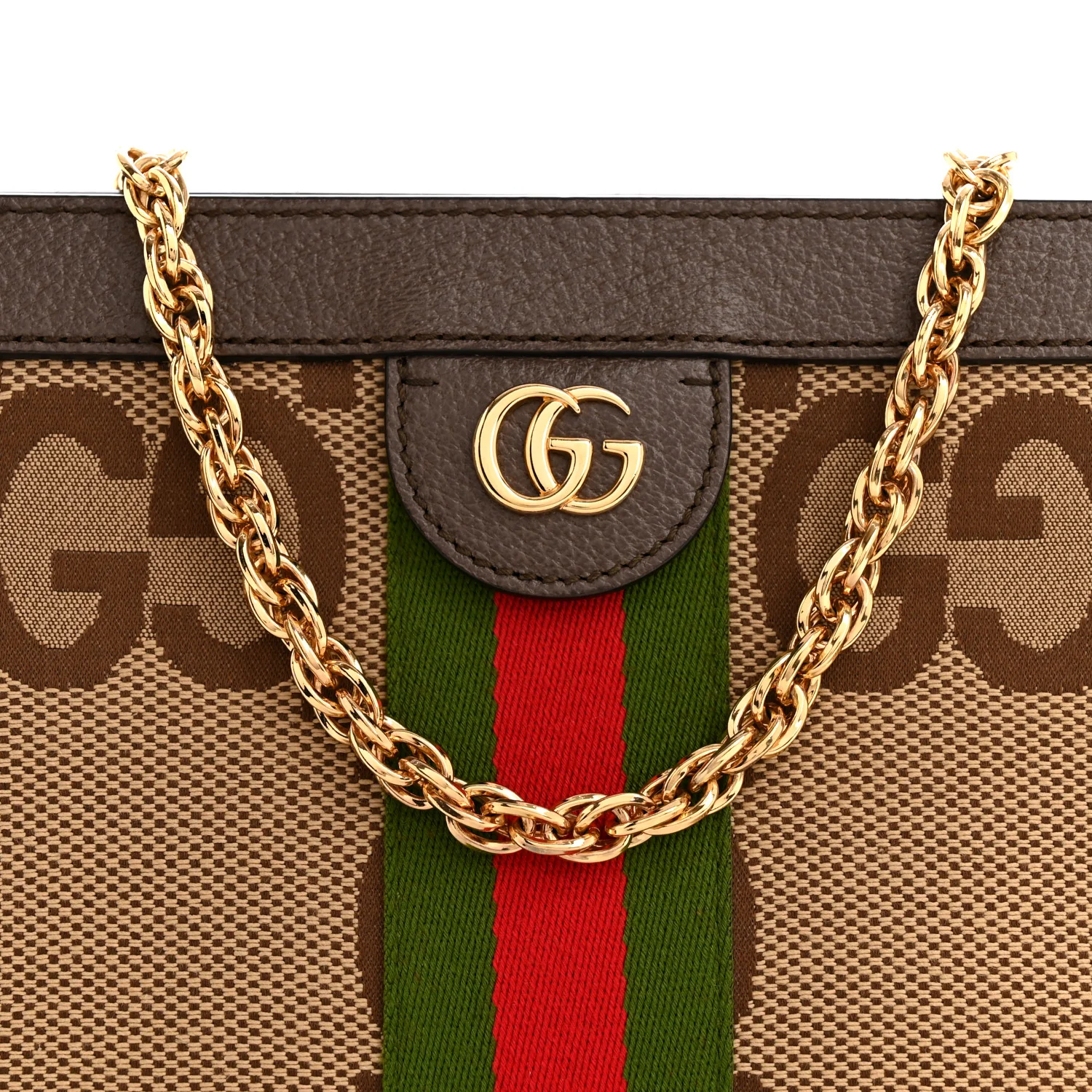 Monogram Jumbo GG Textured Dollar Calfskin Web Small Ophidia Chain Shoulder Bag Camel Ebony New Acero - Image 8