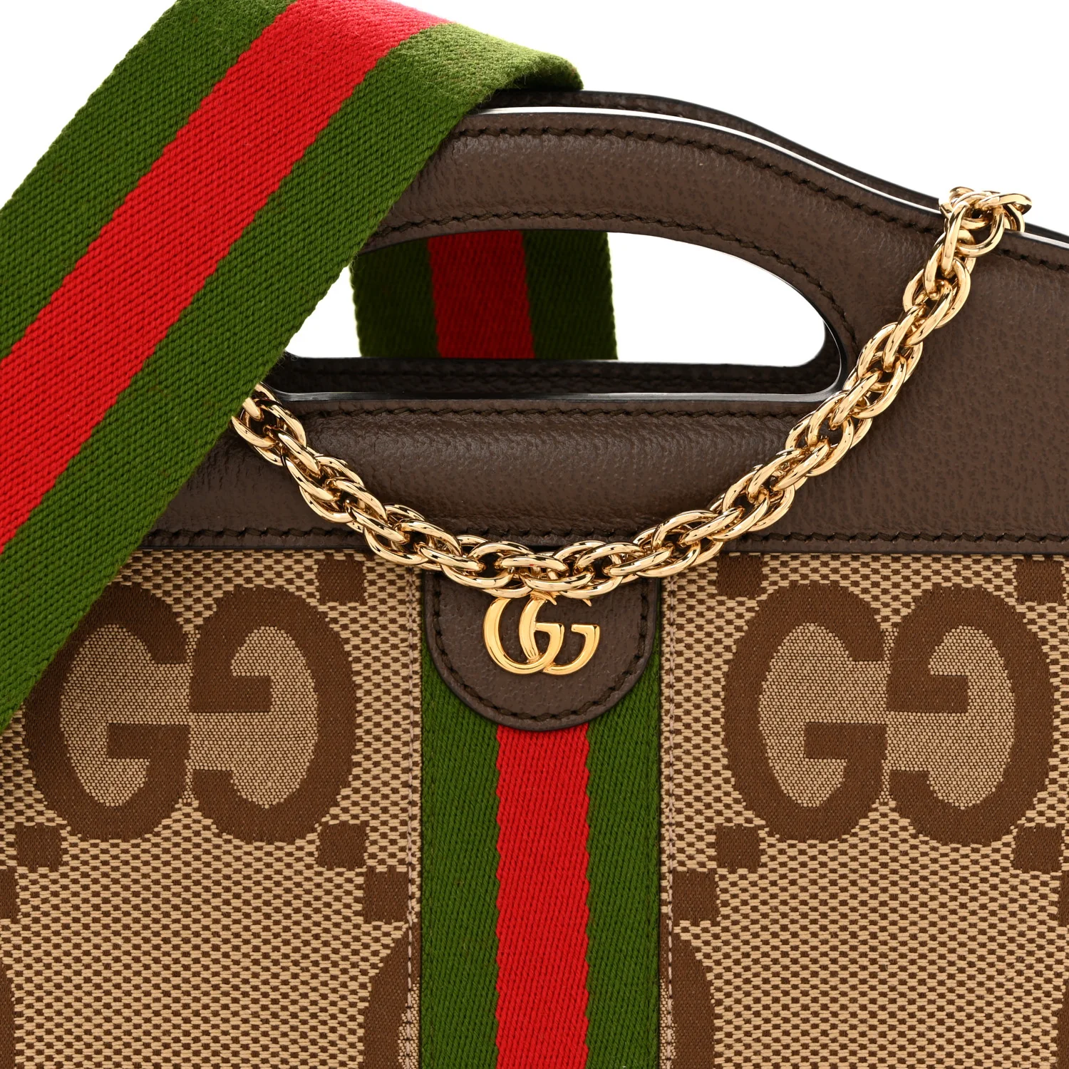Monogram Jumbo GG Textured Dollar Calfskin Web Small Ophidia Slip Handle Tote Beige Ebony New Acero - Image 8