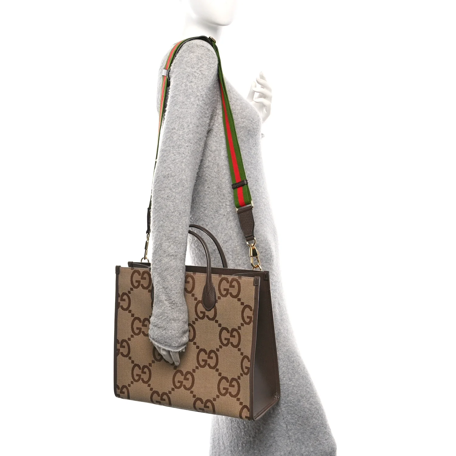 Monogram Jumbo GG Textured Dollar Calfskin Web Tote Bag Camel Ebony New Acero - Image 2