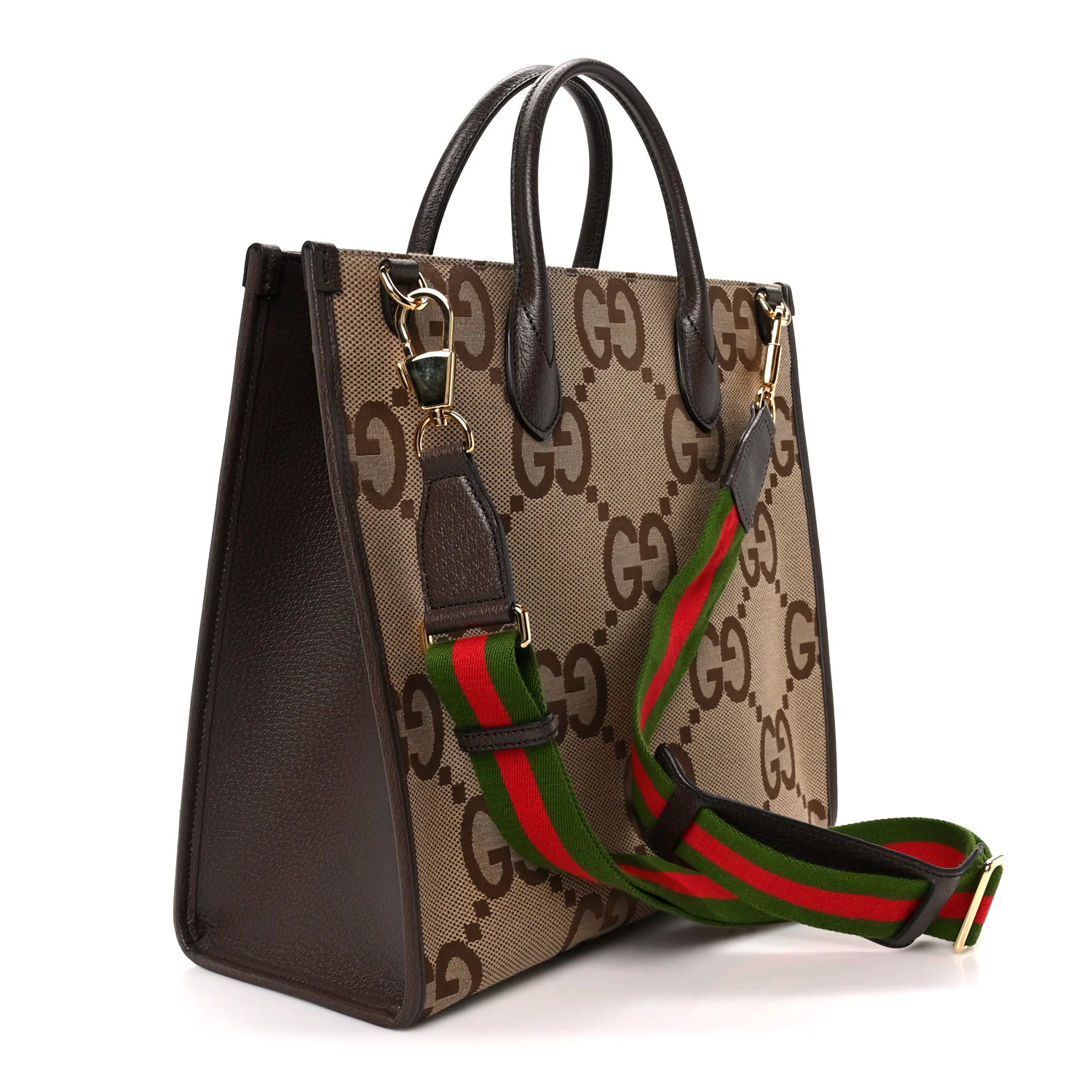 Monogram Jumbo GG Textured Dollar Calfskin Web Tote Bag Camel Ebony New Acero - Image 3