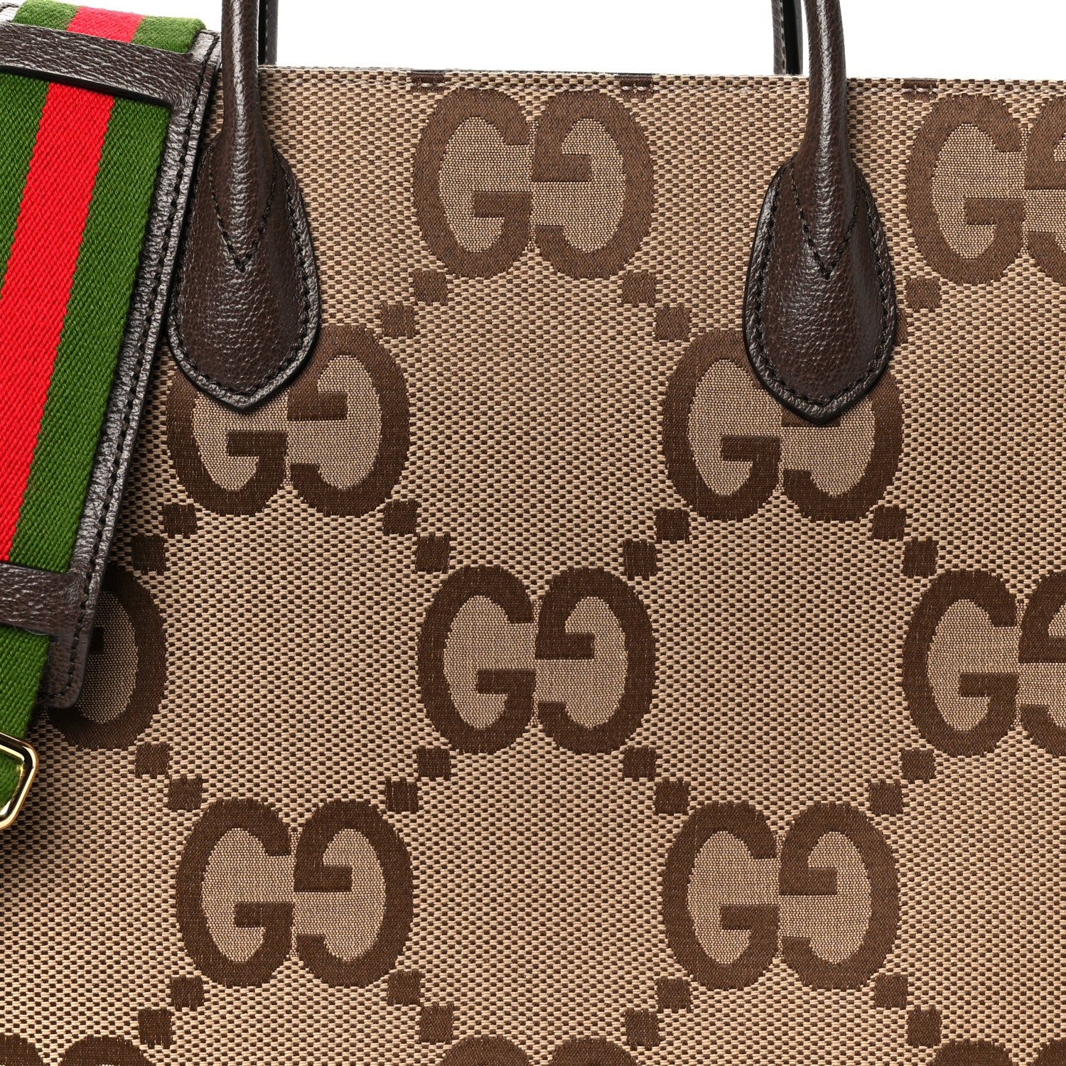 Monogram Jumbo GG Textured Dollar Calfskin Web Tote Bag Camel Ebony New Acero - Image 9