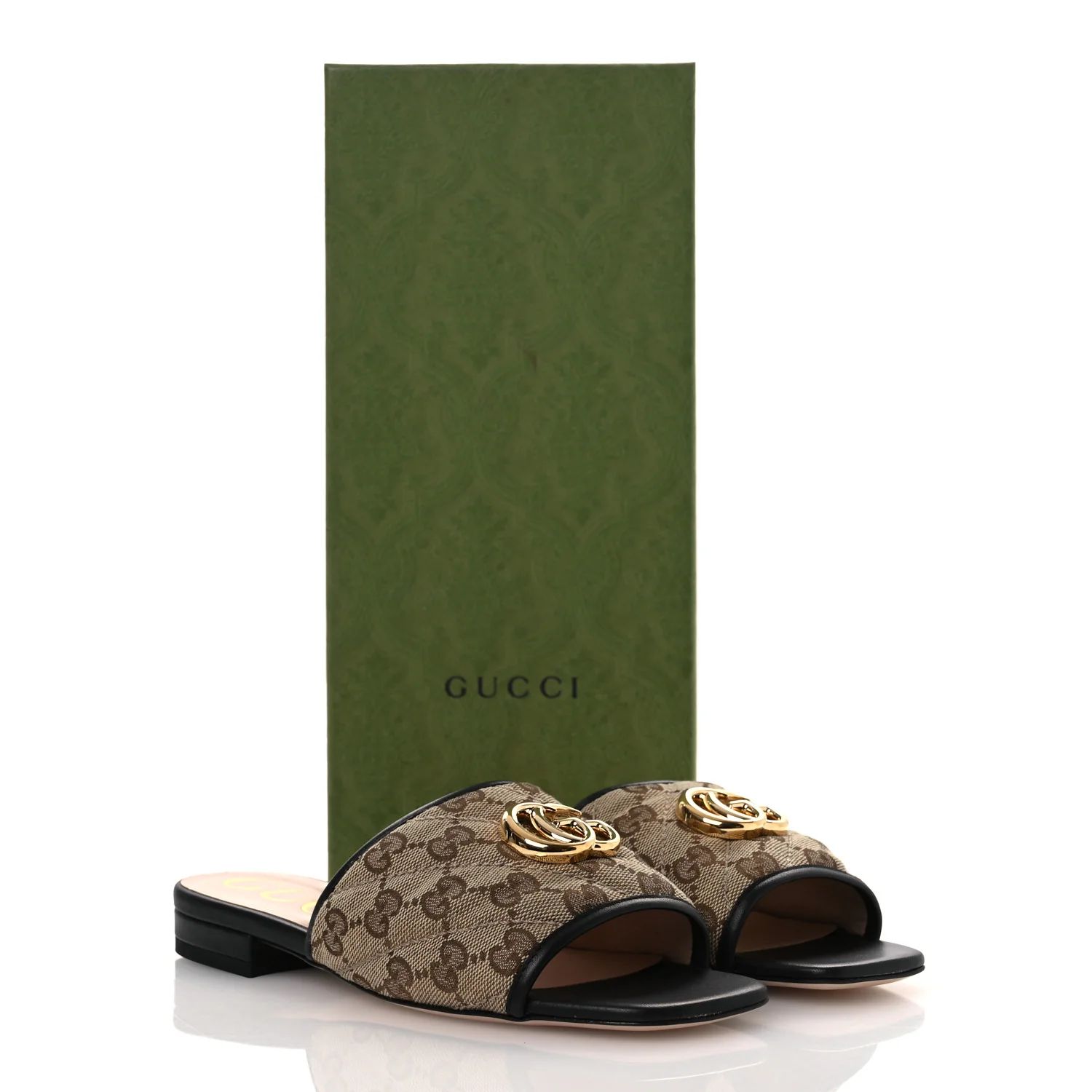 Monogram Matelasse Diagonal GG Marmont Flat Slide Sandals 35 Beige Ebony Black - Image 11