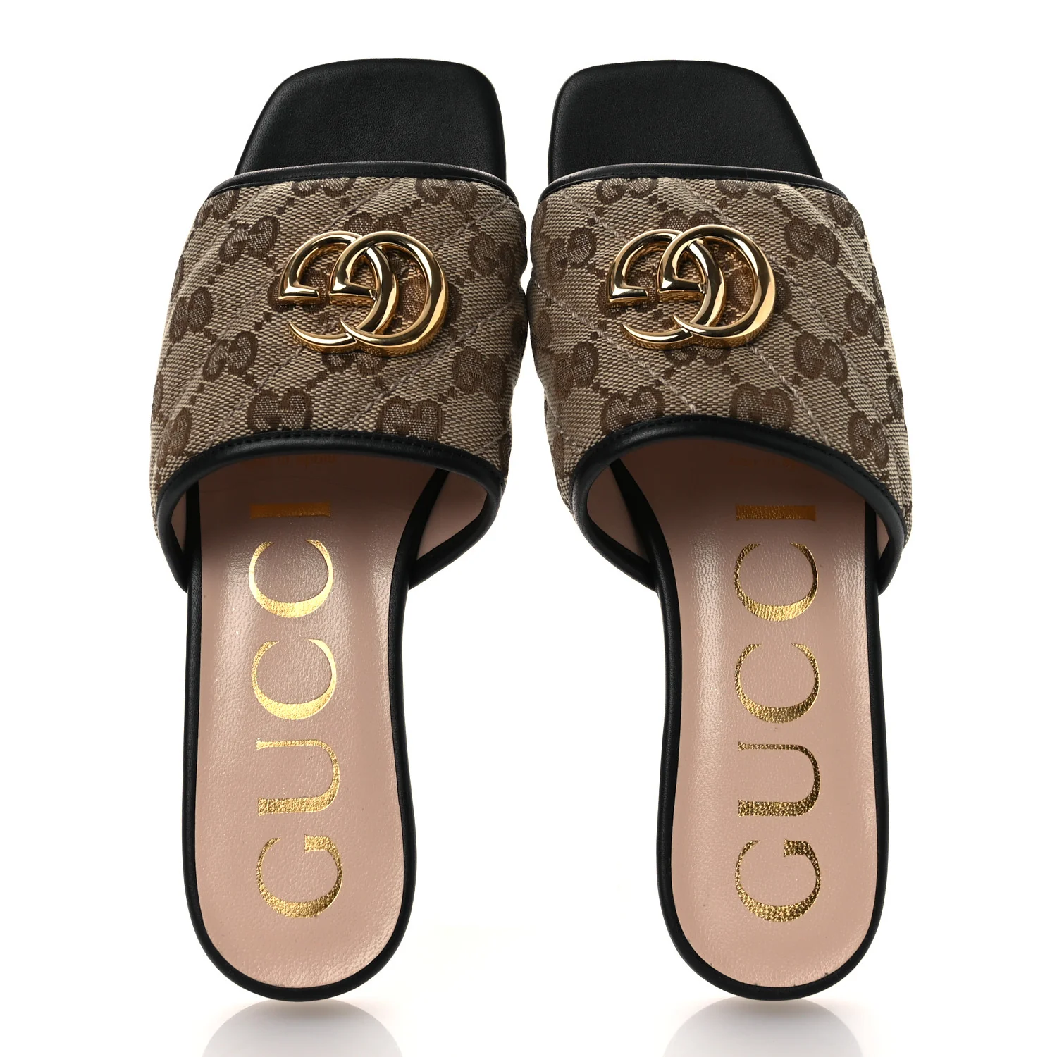 Monogram Matelasse Diagonal GG Marmont Flat Slide Sandals 35 Beige Ebony Black - Image 2