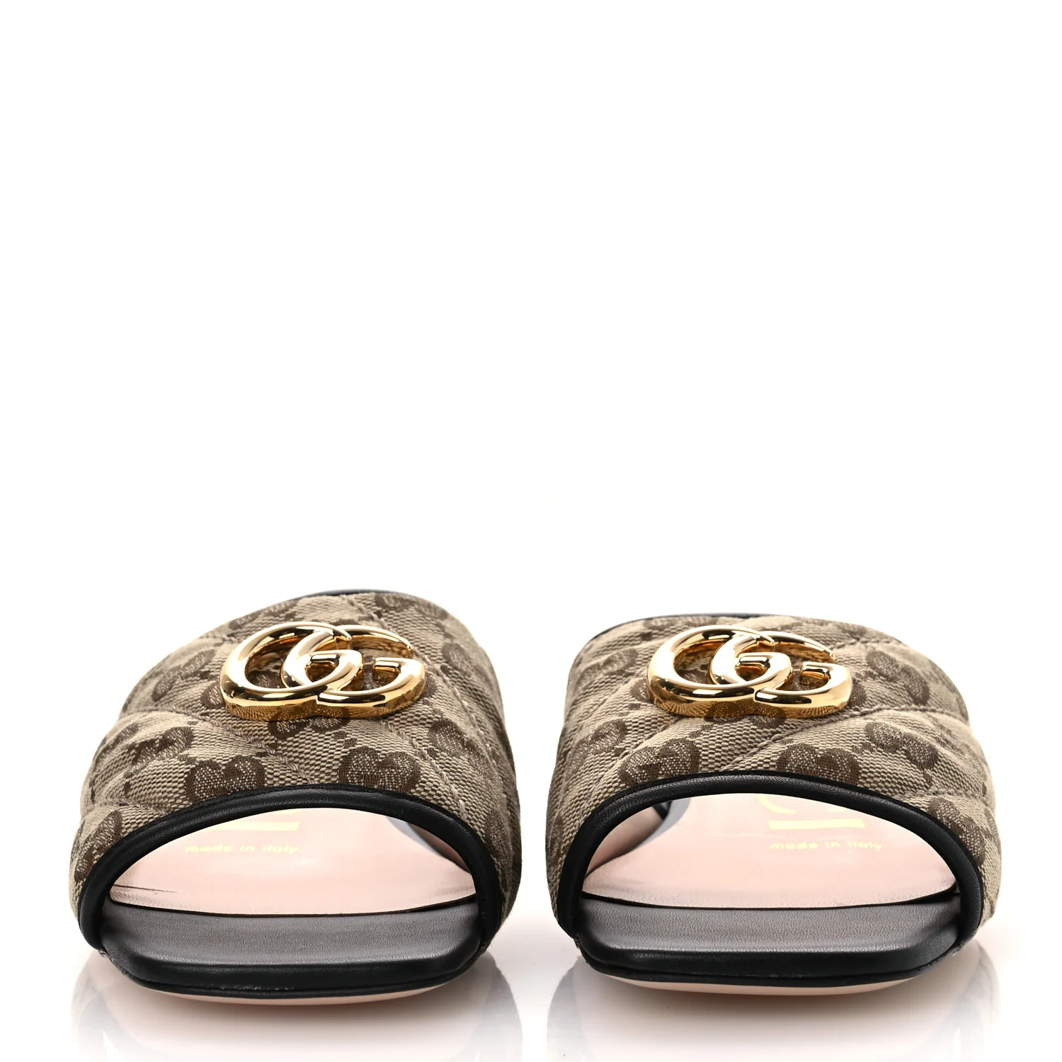 Monogram Matelasse Diagonal GG Marmont Flat Slide Sandals 35 Beige Ebony Black - Image 3