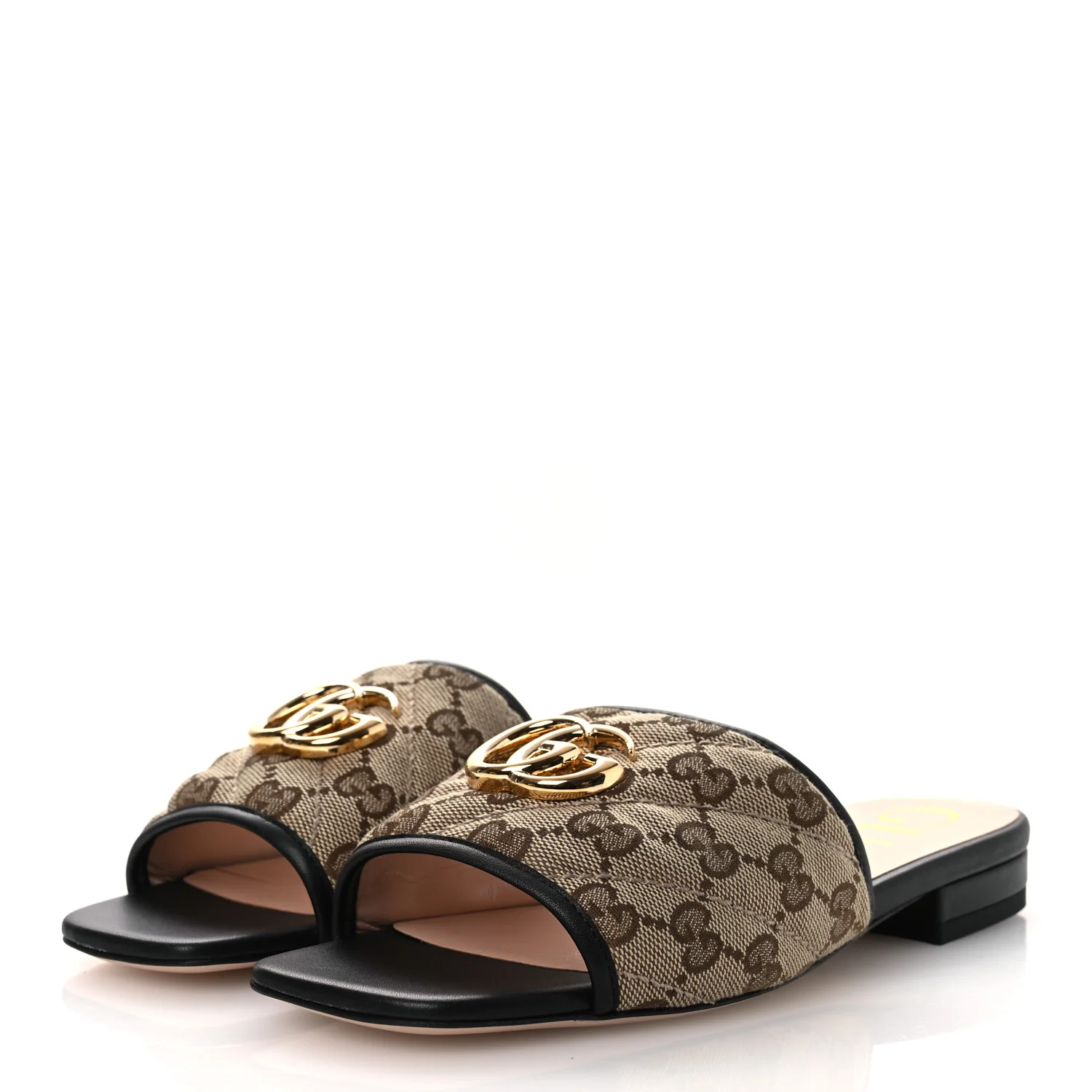 Monogram Matelasse Diagonal GG Marmont Flat Slide Sandals 35 Beige Ebony Black - Image 4