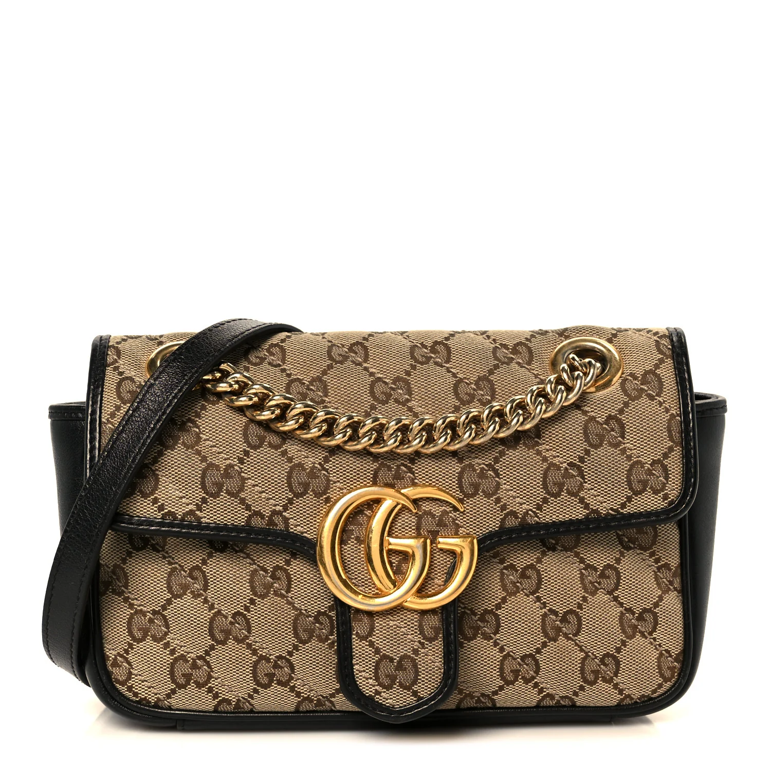 Monogram Matelasse Diagonal Mini GG Marmont Shoulder Bag Beige Black