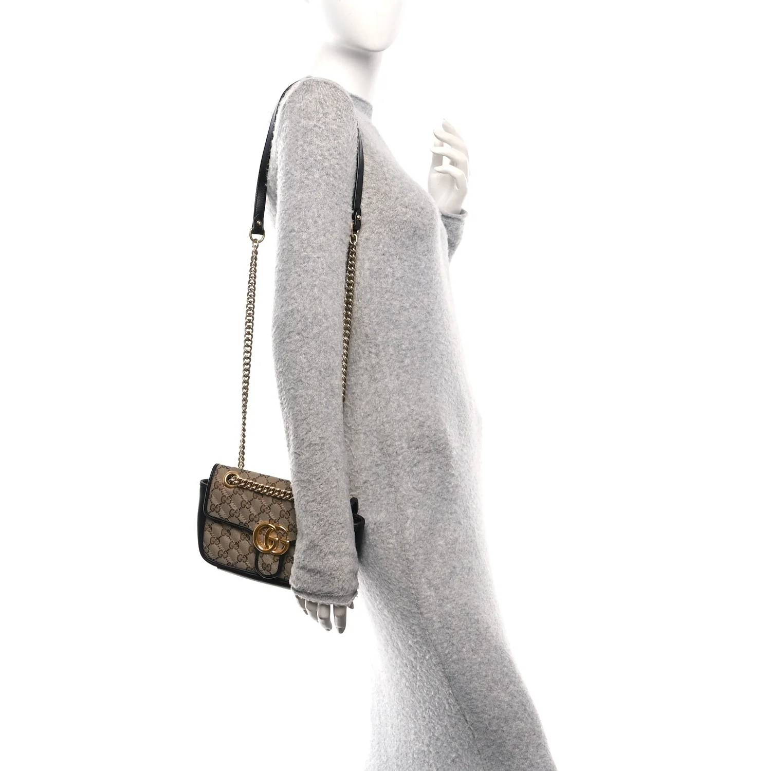 Monogram Matelasse Diagonal Mini GG Marmont Shoulder Bag Beige Black - Image 2