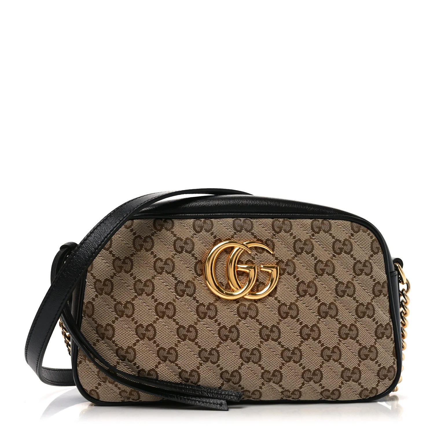 Monogram Matelasse Diagonal Small GG Marmont Chain Shoulder Bag Beige Black