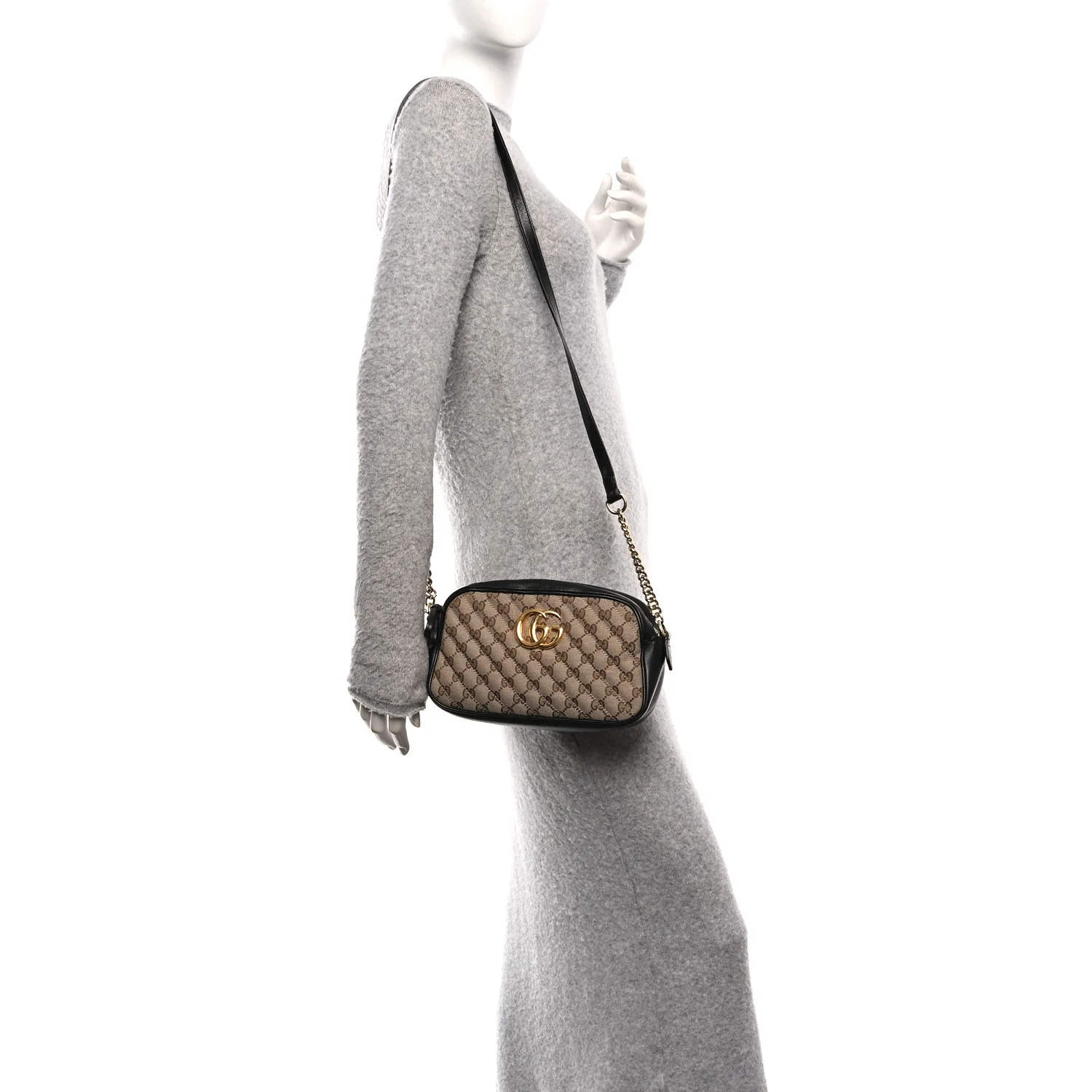 Monogram Matelasse Diagonal Small GG Marmont Chain Shoulder Bag Beige Black - Image 2