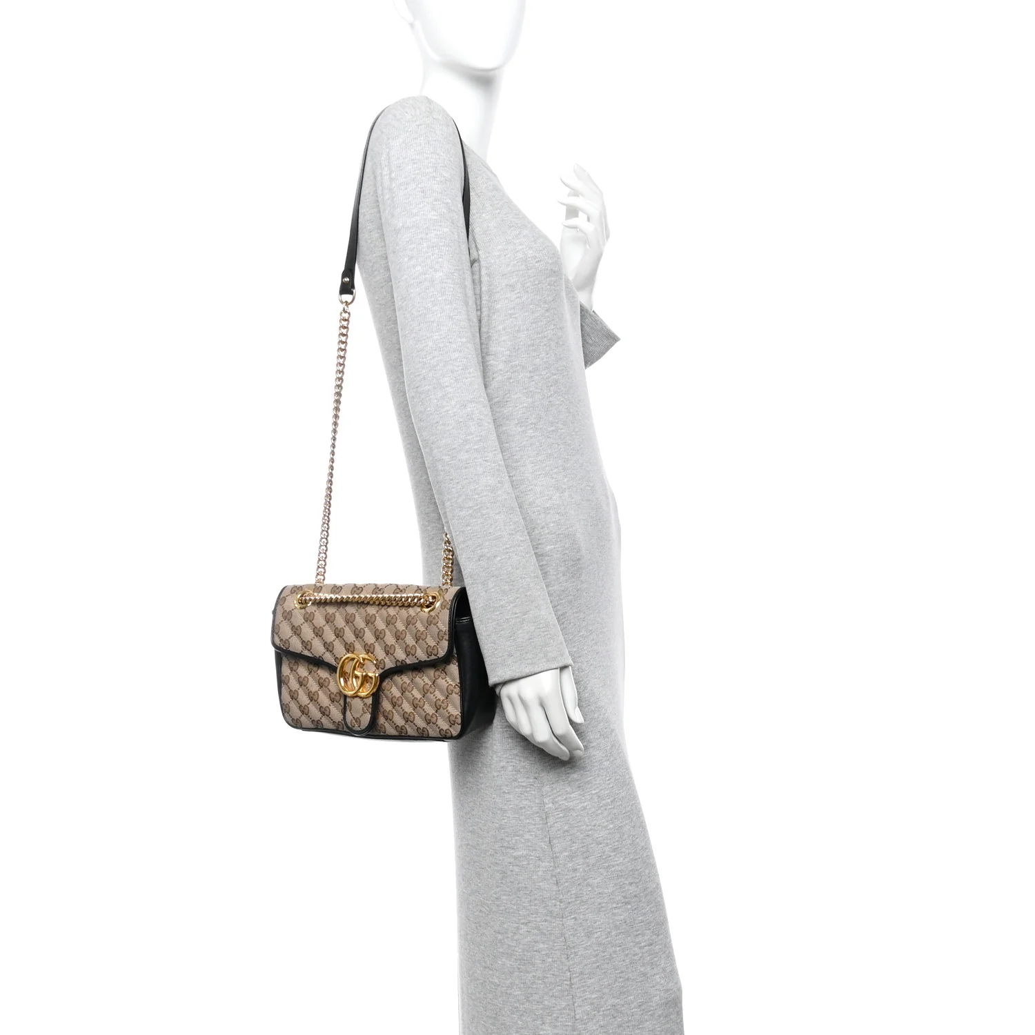 Monogram Matelasse Diagonal Small GG Marmont Shoulder Bag Beige Black - Image 2