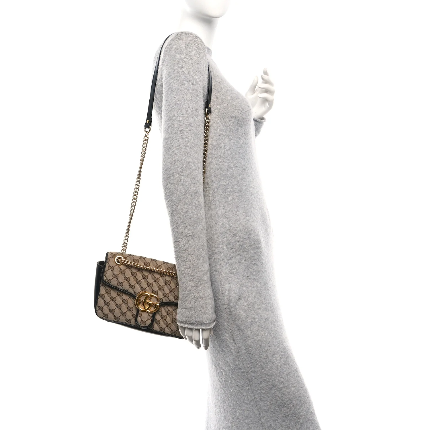 Monogram Matelasse Diagonal Small GG Marmont Shoulder Bag Beige Black - Image 2
