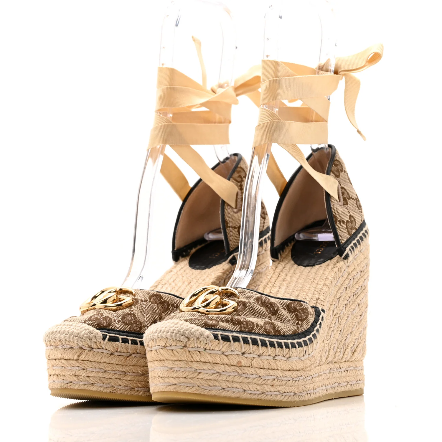 Monogram Matelasse GG Marmont Ankle Wrap Platform 35/120mm Espadrille Wedges 37 Beige Ebony Black Sand Storm - Image 4