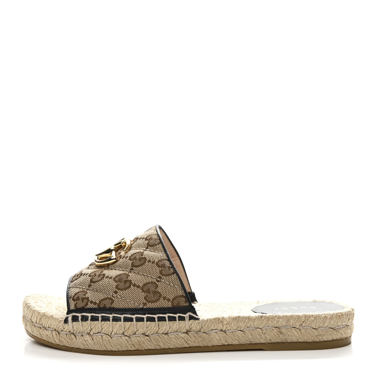 Monogram Matelasse GG Marmont Espadrille 20mm Slide Sandals 37.5 Beige Ebony Black