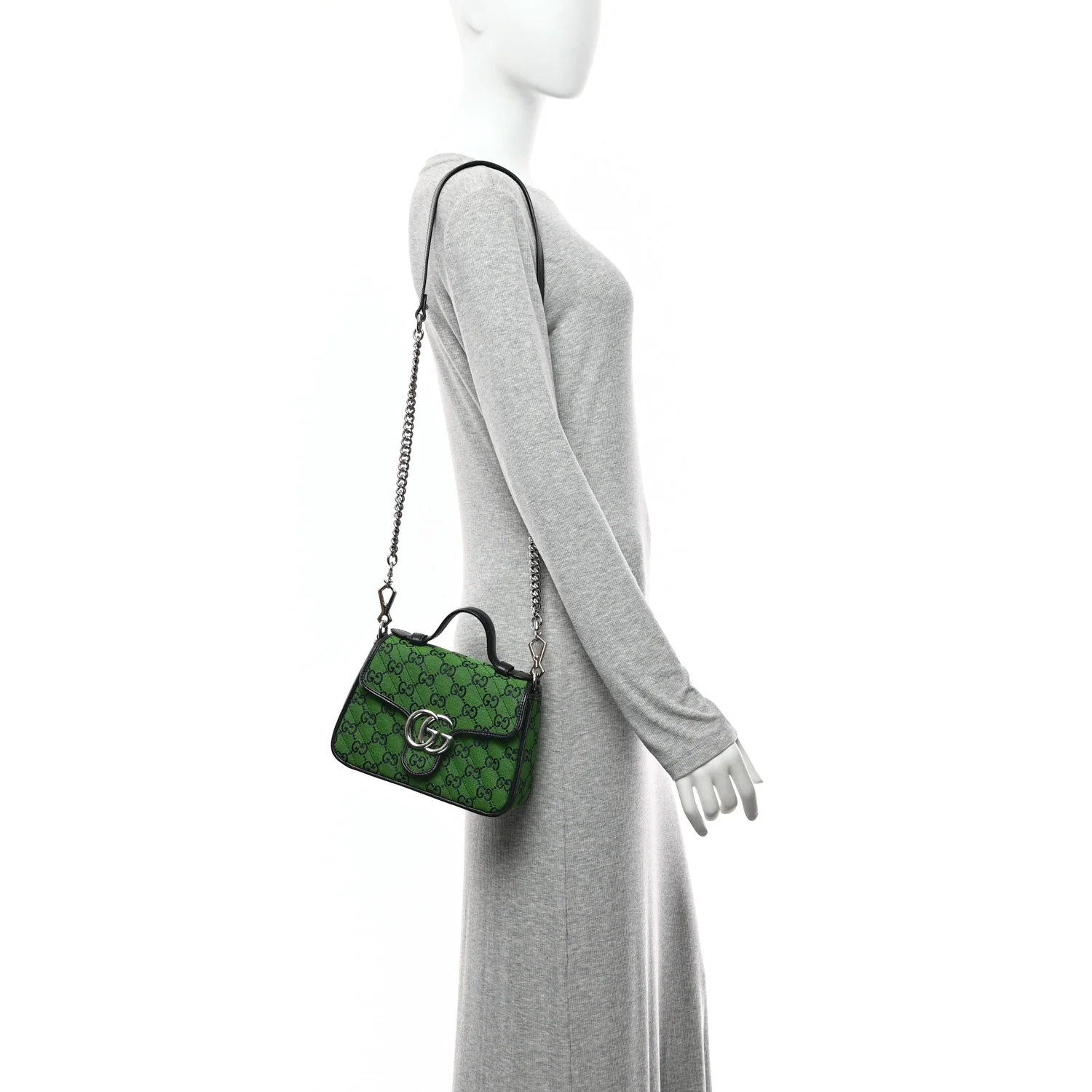 Monogram Multicolor Matelasse Diagonal Mini GG Marmont Top Handle Shoulder Bag Green Blue - Image 2