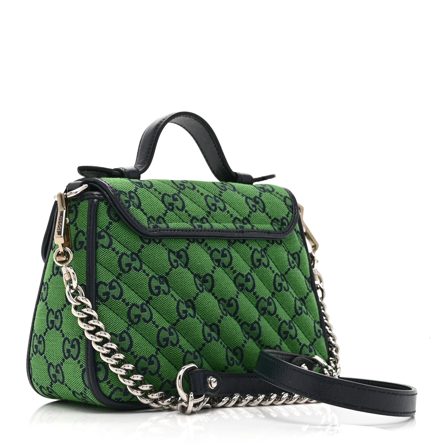 Monogram Multicolor Matelasse Diagonal Mini GG Marmont Top Handle Shoulder Bag Green Blue - Image 3