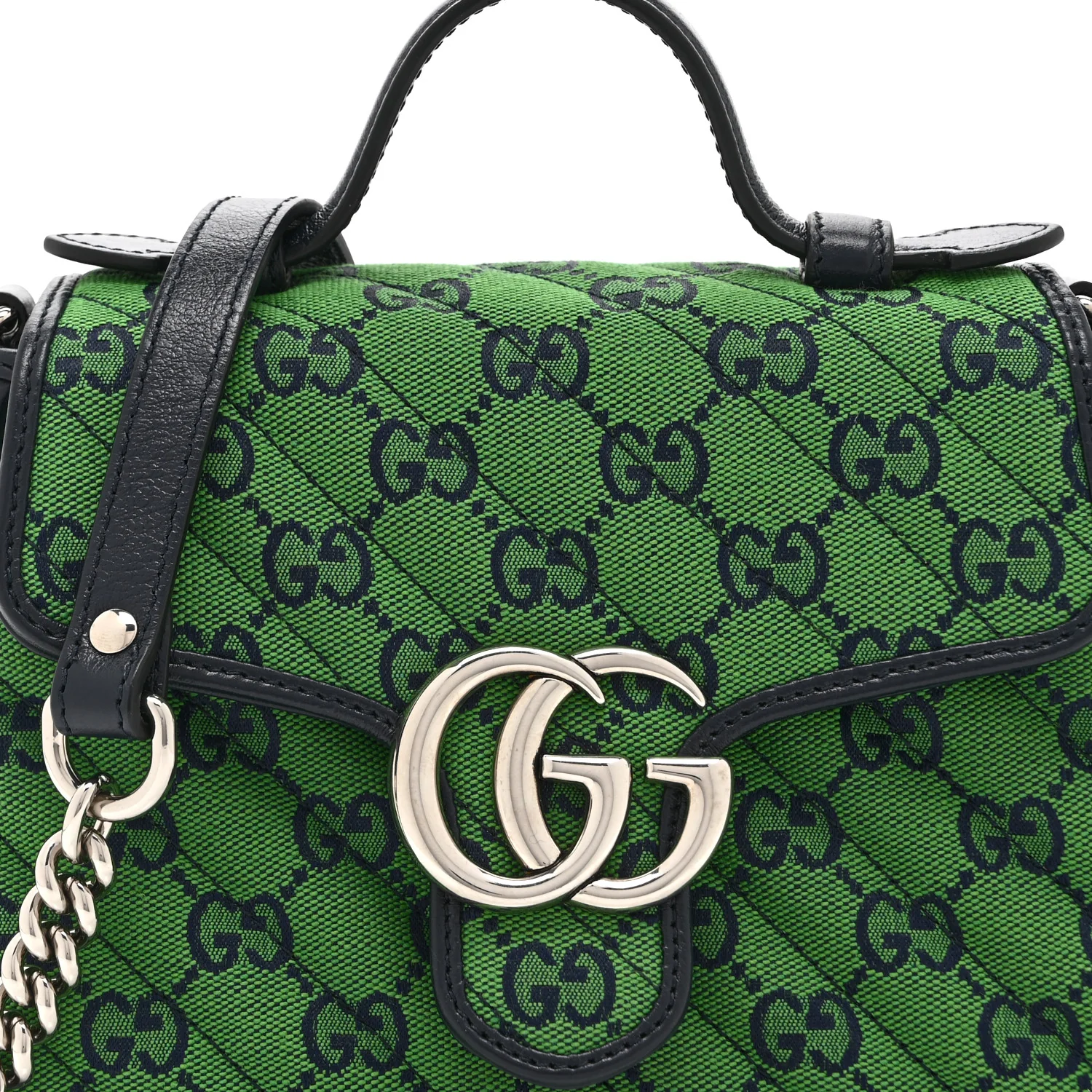 Monogram Multicolor Matelasse Diagonal Mini GG Marmont Top Handle Shoulder Bag Green Blue - Image 9