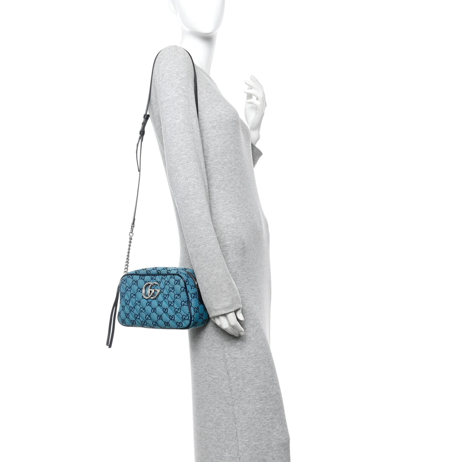 Monogram Multicolor Matelasse Diagonal Small GG Marmont Chain Shoulder Bag Light Blue - Image 4