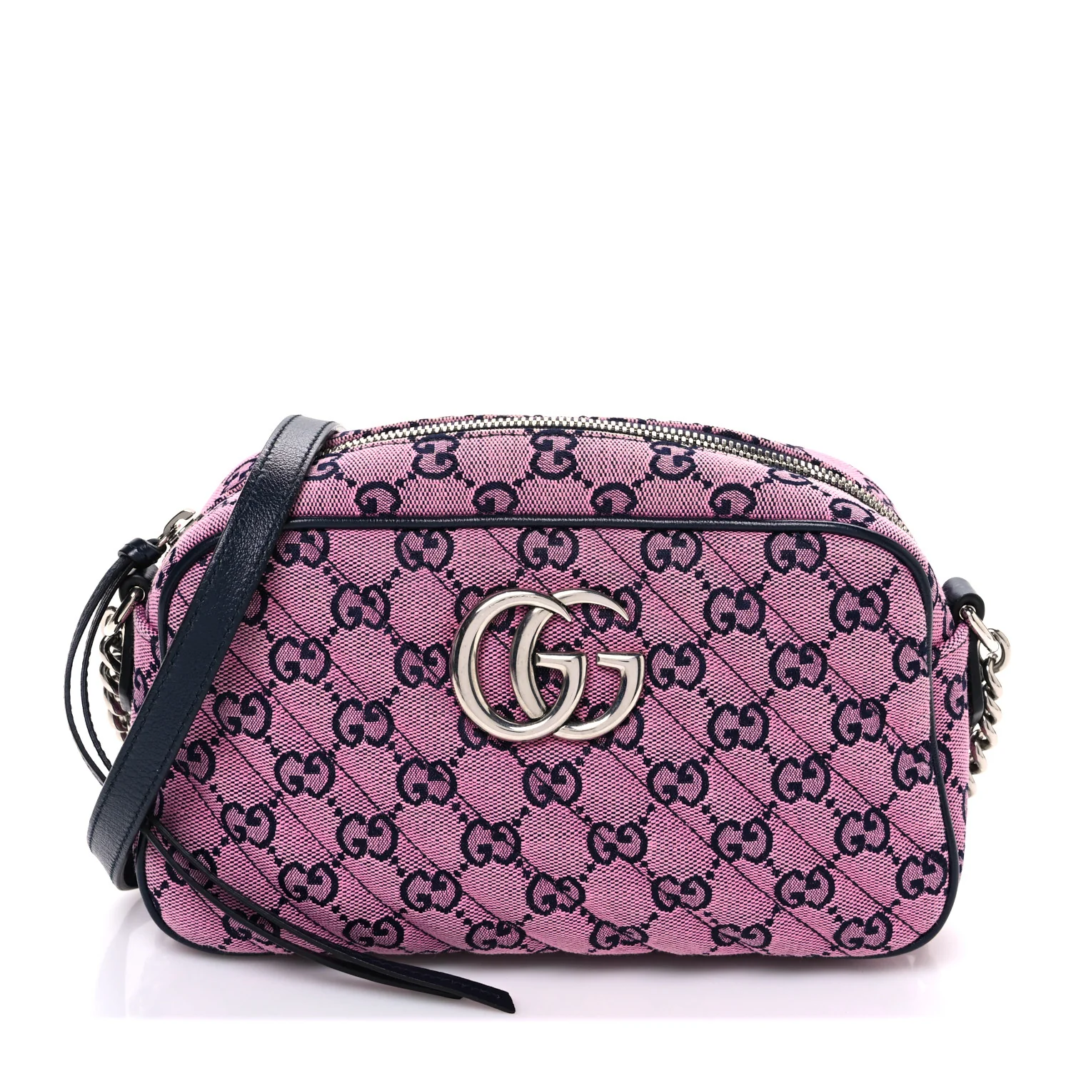 Monogram Multicolor Matelasse Diagonal Small GG Marmont Chain Shoulder Bag Pink Blue