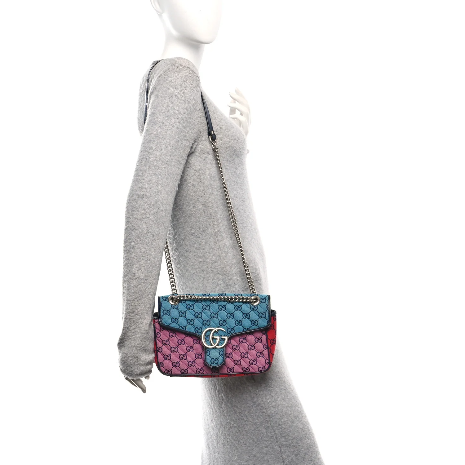 Monogram Multicolor Matelasse Diagonal Small GG Marmont Shoulder Bag Light Blue Pink Blue Green Red - Image 2