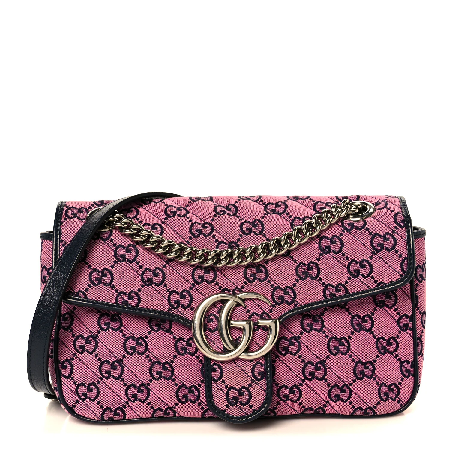 Monogram Multicolor Matelasse Diagonal Small GG Marmont Shoulder Bag Pink Blue