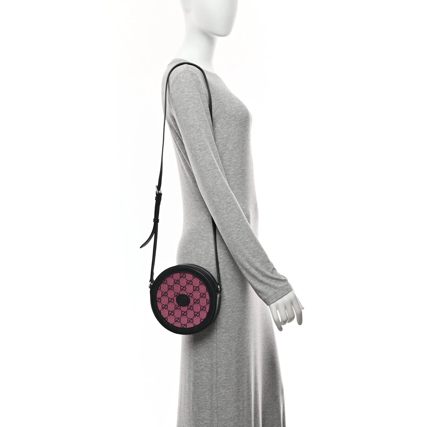 Monogram Multicolor Textured Calfskin Retro Interlocking G Round Shoulder Bag Pink Blue - Image 2