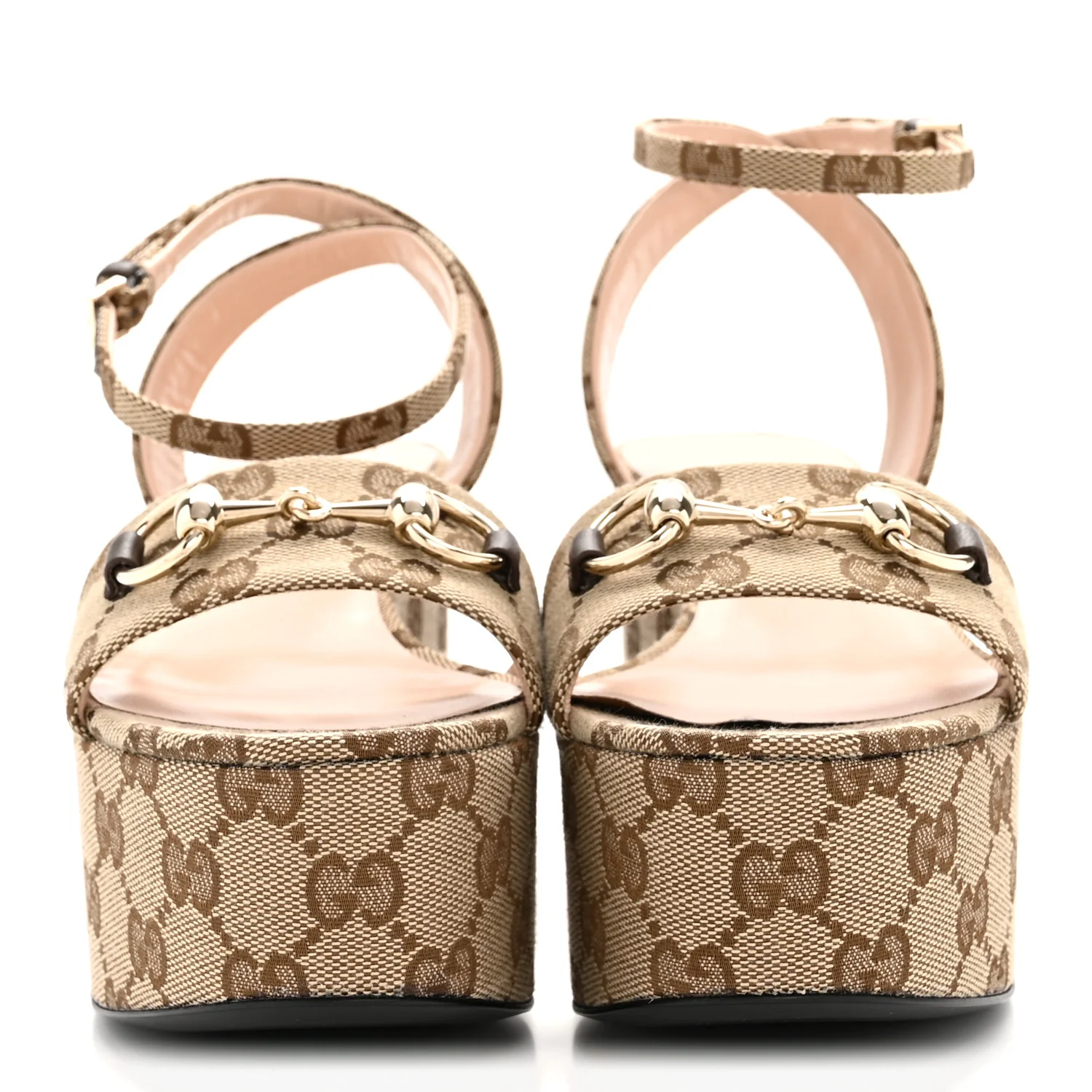 Monogram Nappa Chalotte Horsebit Ankle Strap 75mm Flatform Sandals 35 Beige Ebony - Image 3