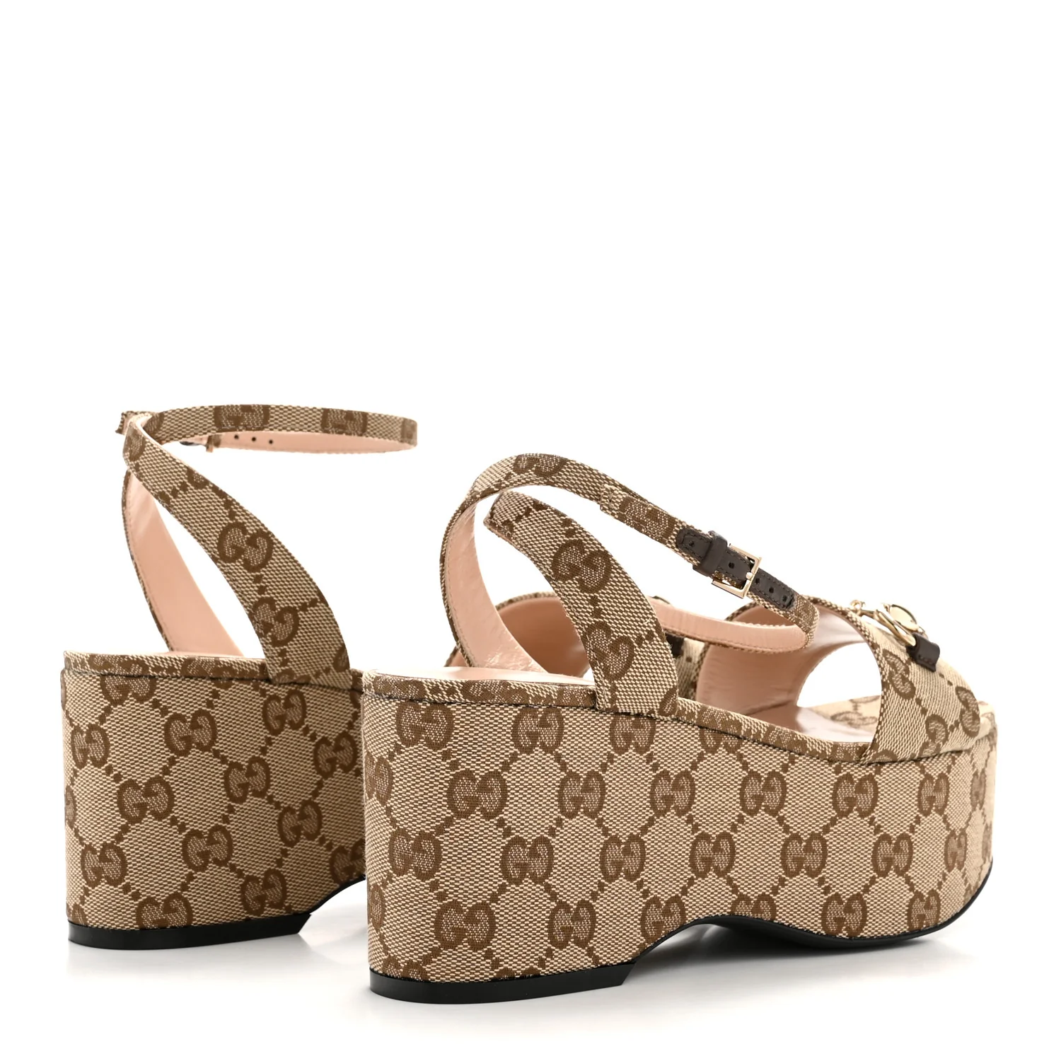 Monogram Nappa Chalotte Horsebit Ankle Strap 75mm Flatform Sandals 35 Beige Ebony - Image 5