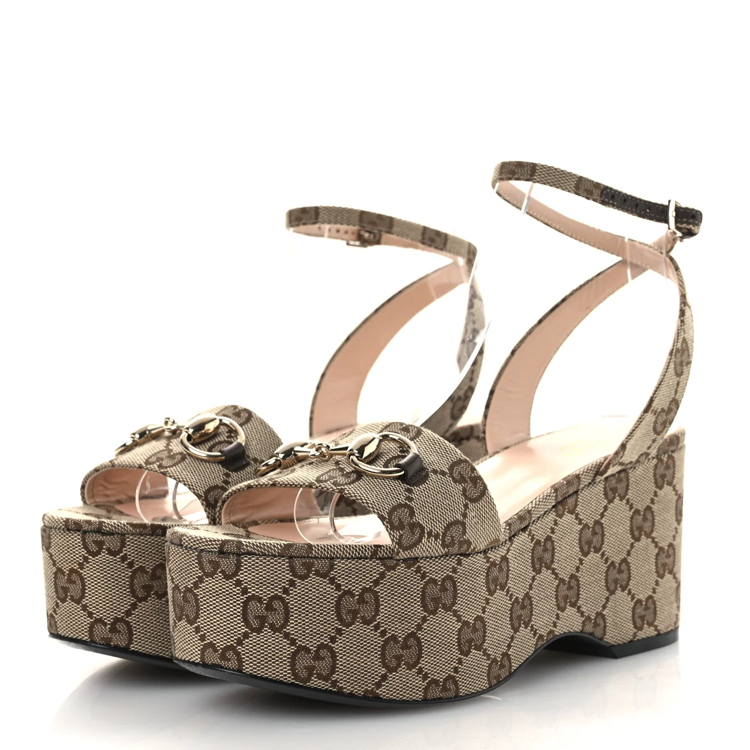 Monogram Nappa Chalotte Horsebit Ankle Strap 75mm Flatform Sandals 35.5 Beige Ebony - Image 4