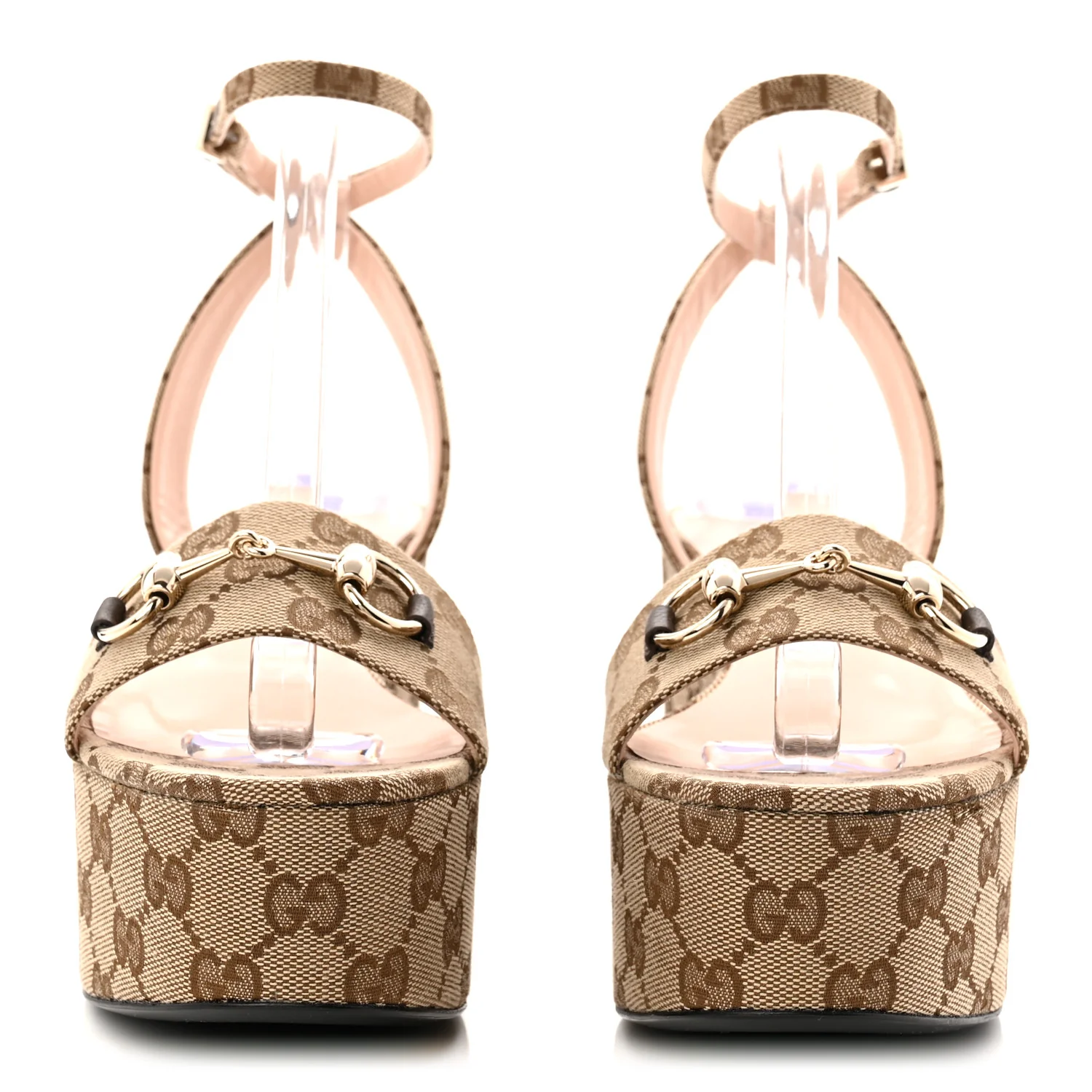 Monogram Nappa Chalotte Horsebit Ankle Strap 75mm Flatform Sandals 37.5 Beige Ebony - Image 2