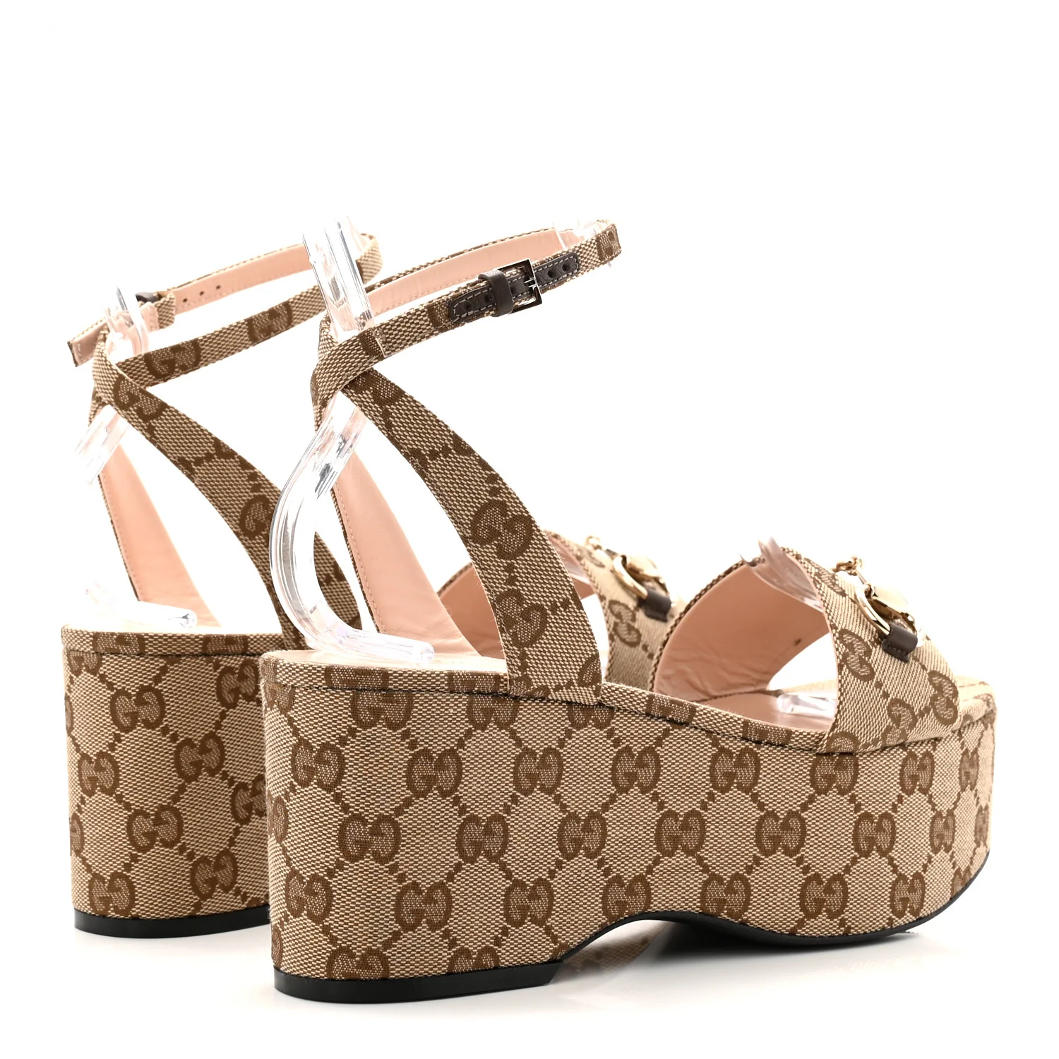 Monogram Nappa Chalotte Horsebit Ankle Strap 75mm Flatform Sandals 37.5 Beige Ebony - Image 4