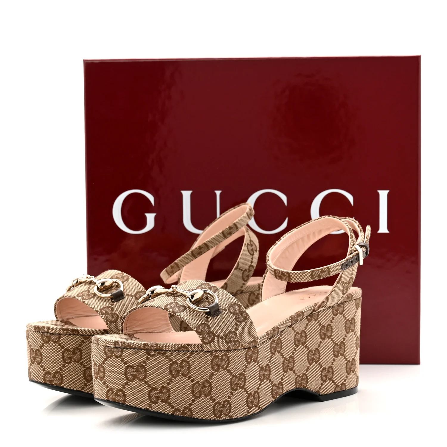 Monogram Nappa Chalotte Horsebit Ankle Strap 75mm Flatform Sandals 37.5 Beige Ebony - Image 9