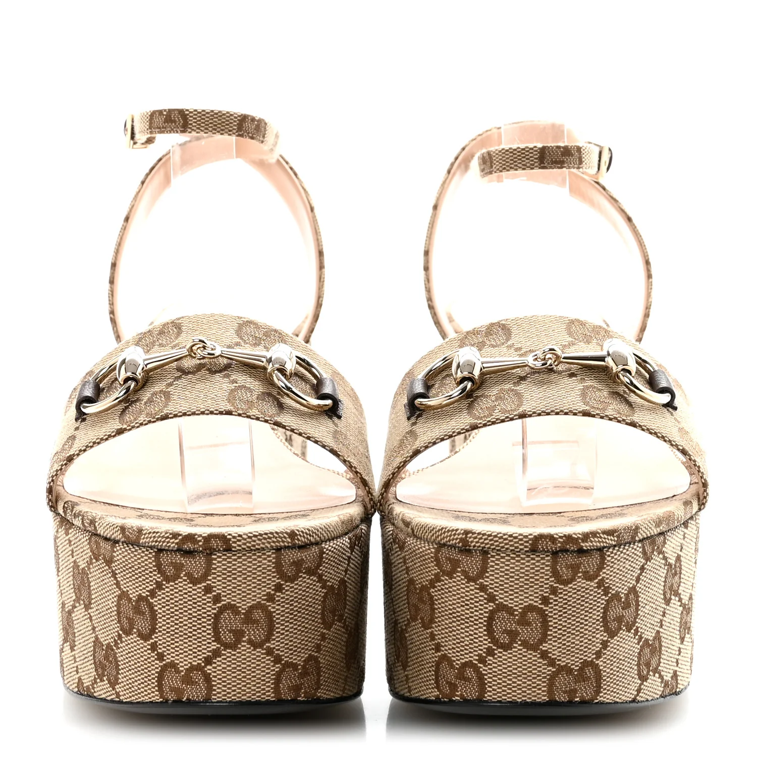 Monogram Nappa Chalotte Horsebit Ankle Strap 75mm Flatform Sandals 40 Beige Ebony - Image 3