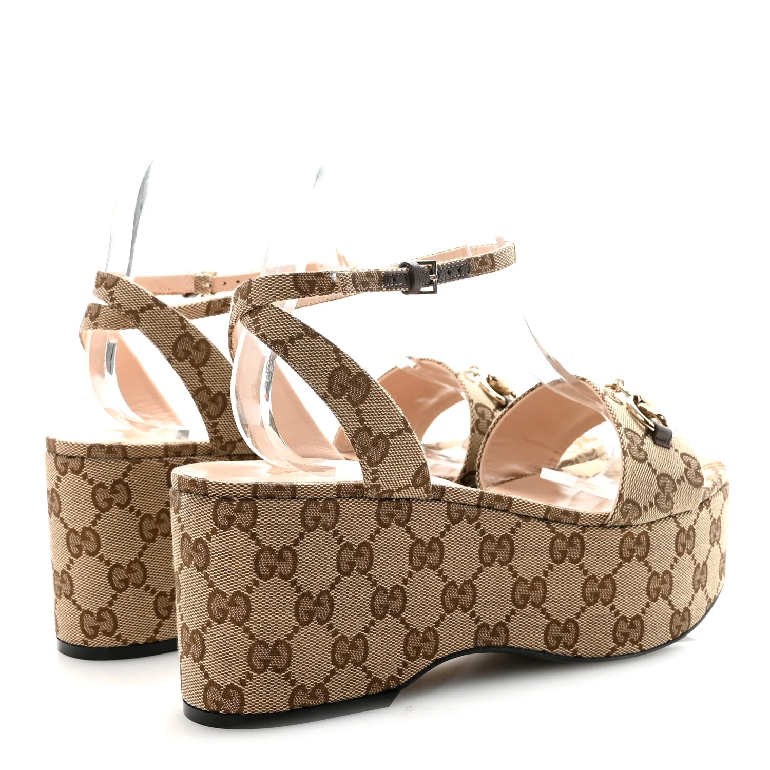 Monogram Nappa Chalotte Horsebit Ankle Strap 75mm Flatform Sandals 40 Beige Ebony - Image 5